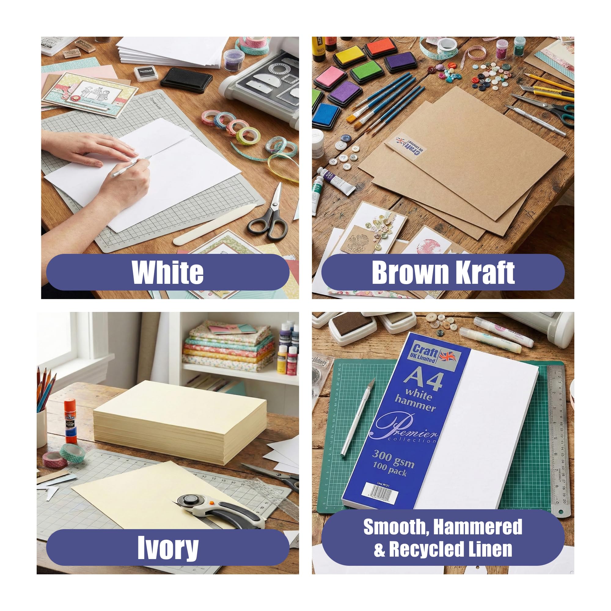 Craft UK W123 White Recycled Linen Card 300 gsm - 100 Sheets A4 7