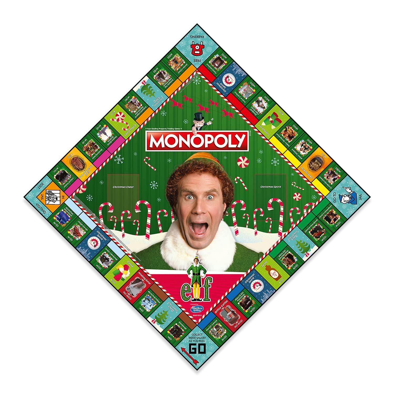 Winning Moves Elf Monopoly Board Game - Festive Token Edition with Santa's Workshop and Empire State Building 12