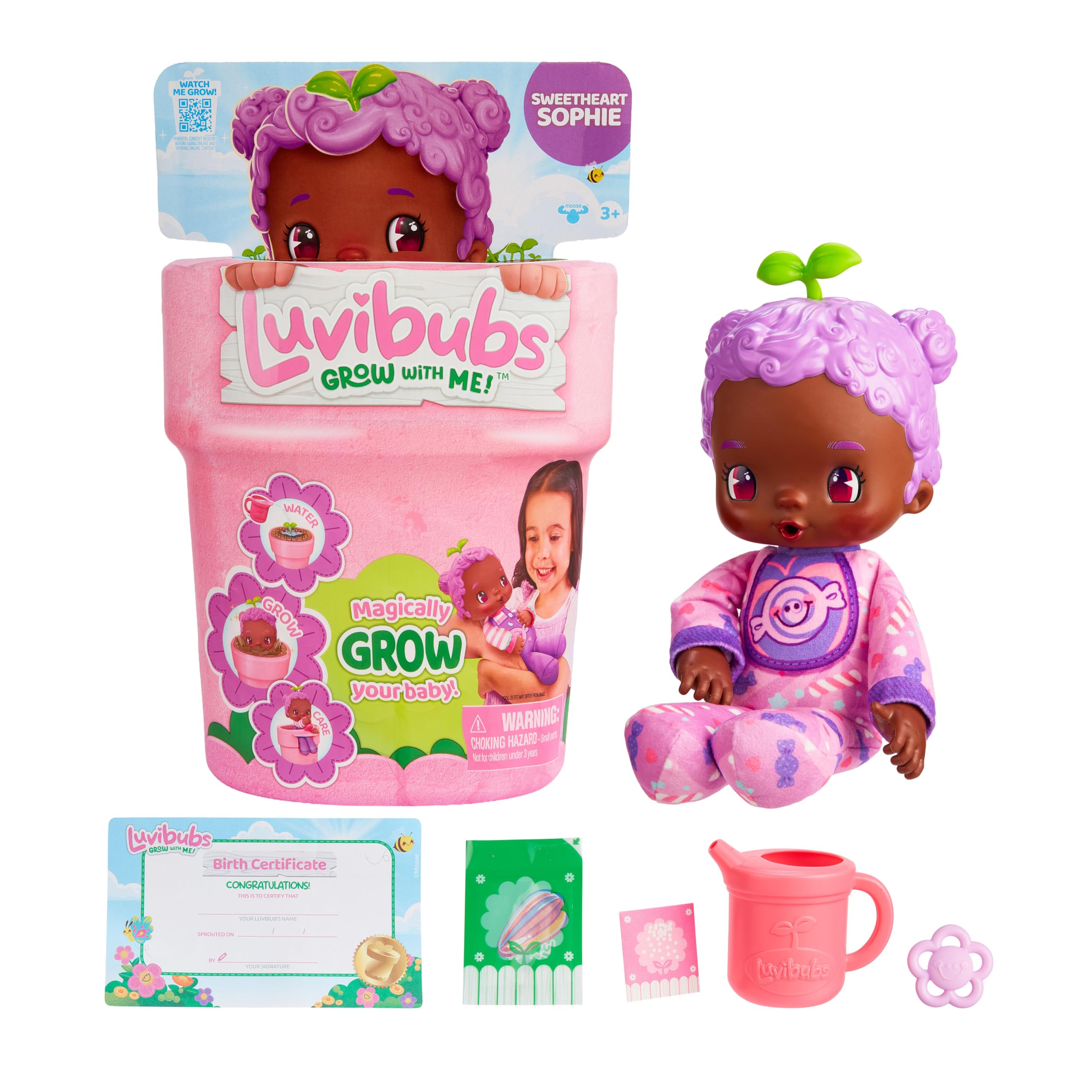 LUVIBUBS Sweetheart Sophie Baby Doll - Grows from Flower Pot, Transforms to Highchair | Ages 3+ 1