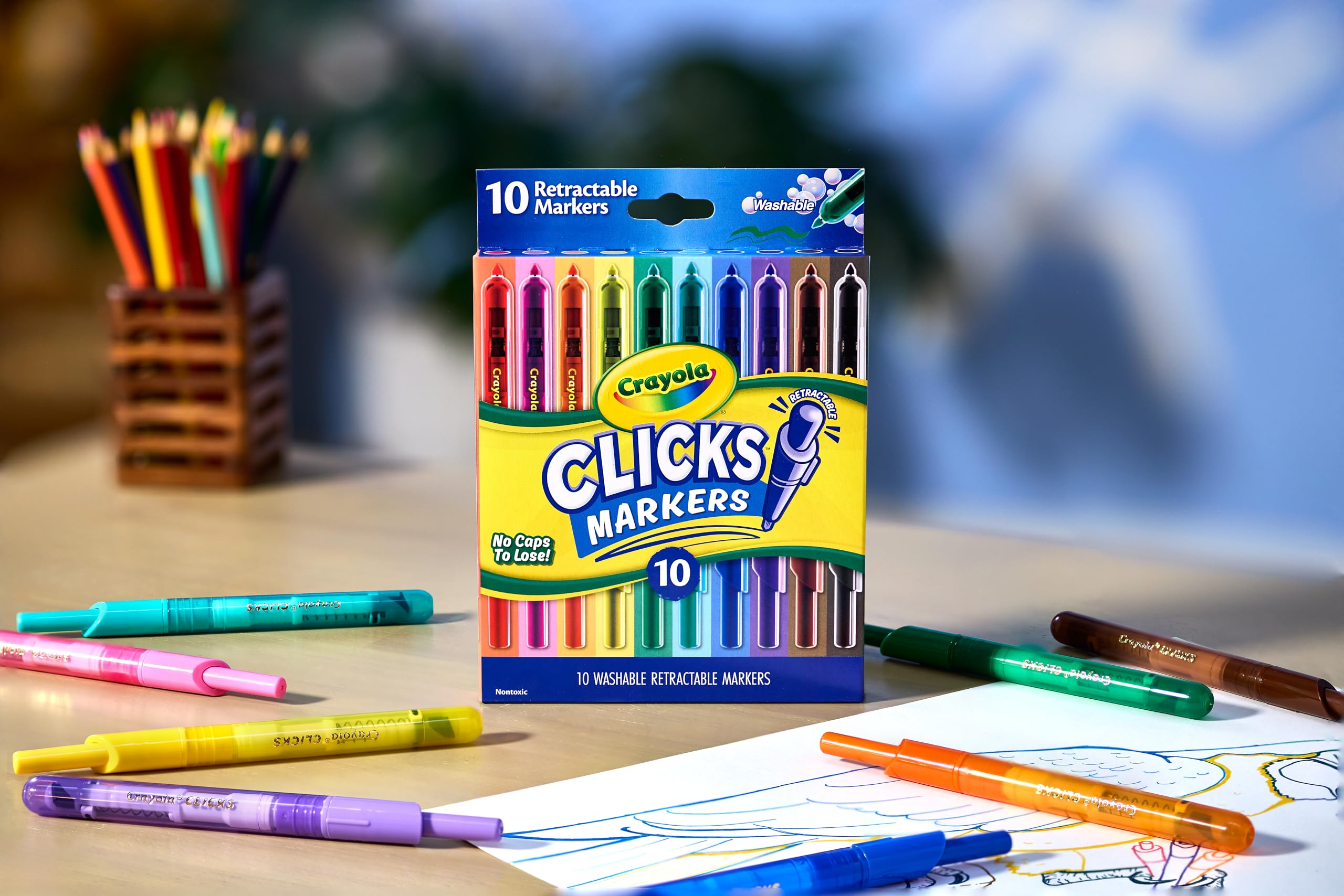 CRAYOLA Cliks Retractable Washable Marker Pens - 10 Pack | Fine Tip 0.3mm | Assorted Colors 6