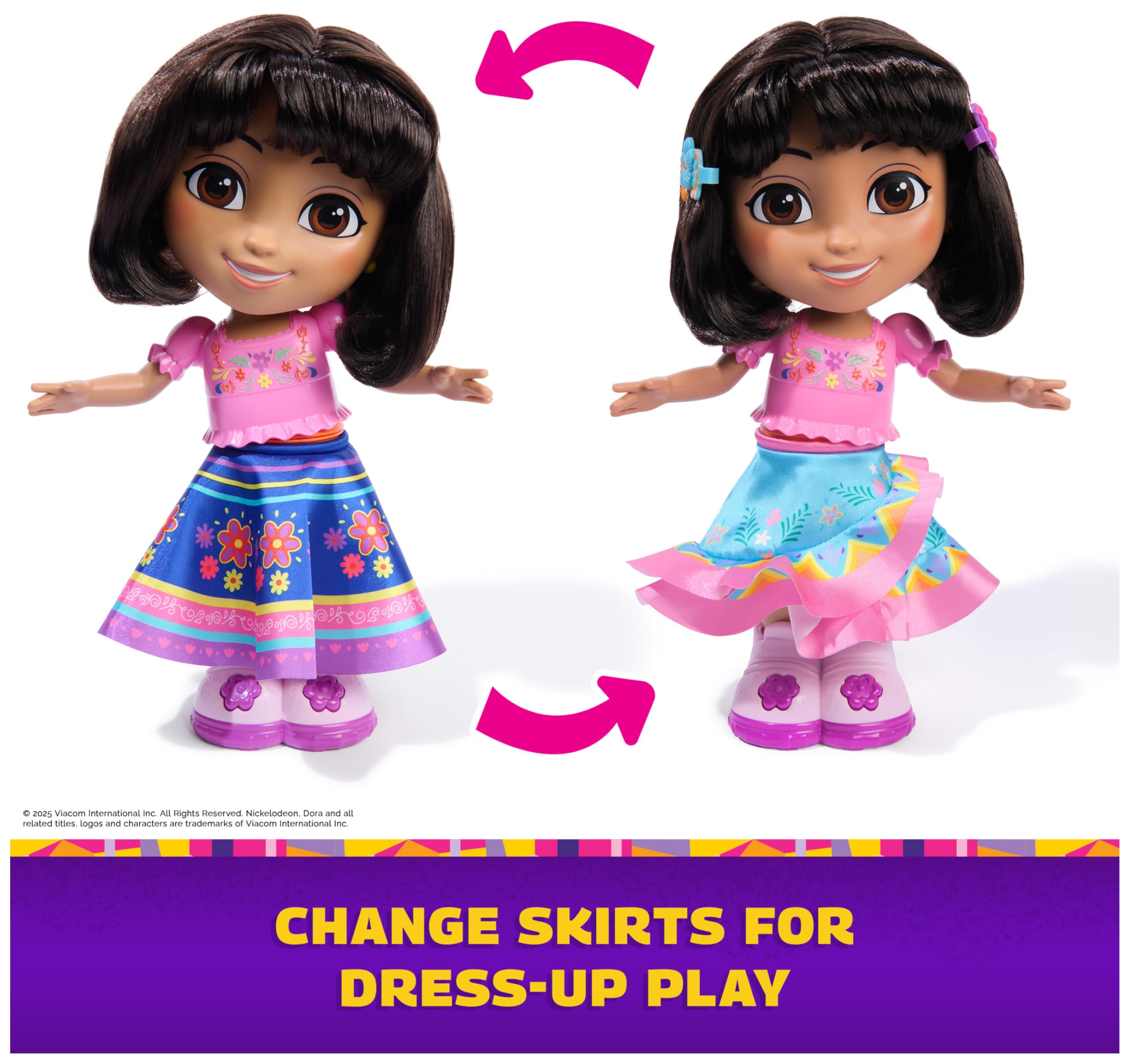 DORA Dance with Me Dora Interactive Dancing Doll | Bilingual | Includes 2 Skirts | Ages 3+ 7