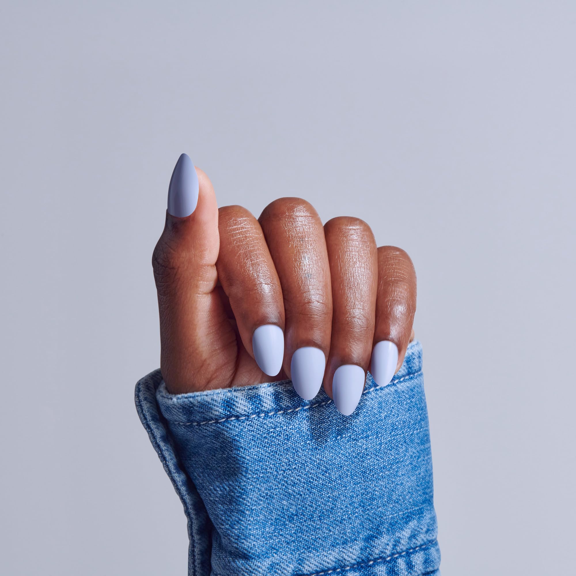 KISS CORE Color Press On Nails - Blue Almond Short | Glue Included | 32 Count