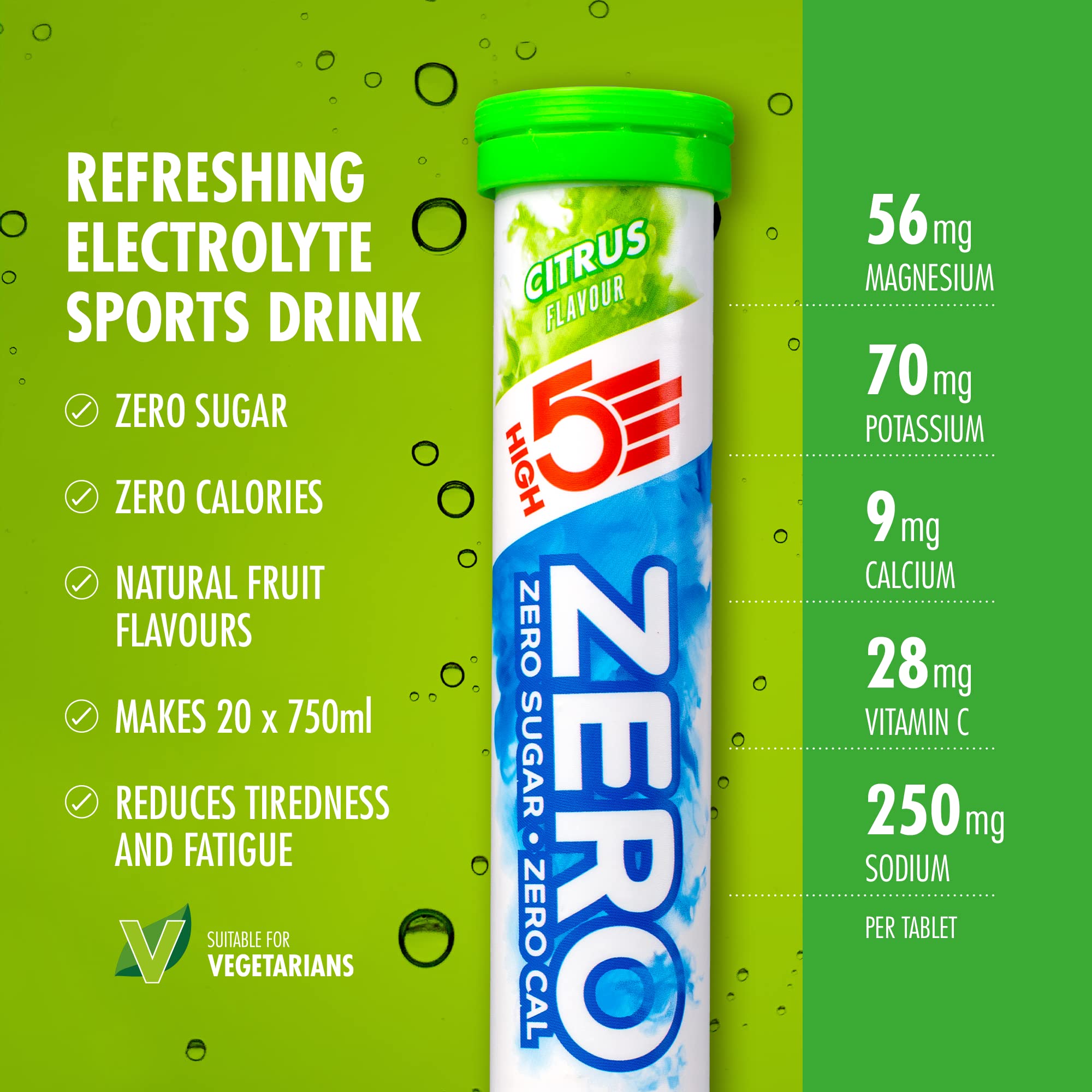 HIGH5 ZERO Elektrolyttabletten | Zuckerfreie Flüssigkeitszufuhr mit Vitamin C | Zitrusgeschmack | 160 Tabletten (8 x 20)