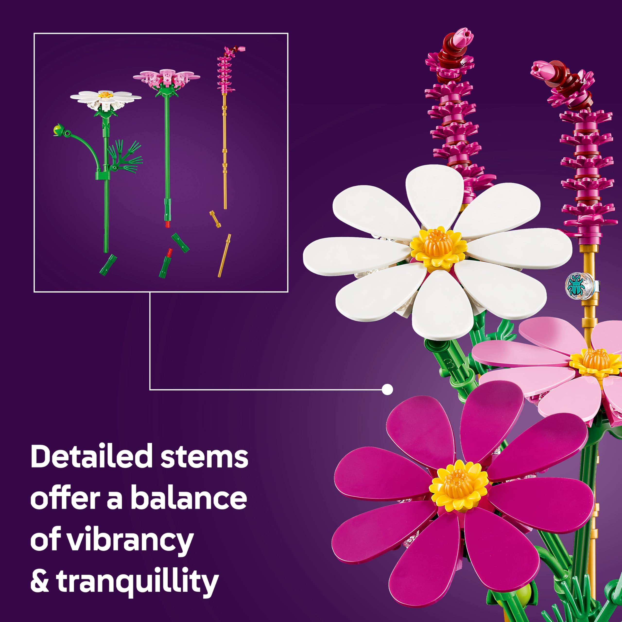 LEGO Botanicals Cosmos Flowers Building Set - 3 Cosmos Stems, 2 Grass Stems | Ages 9+ 3