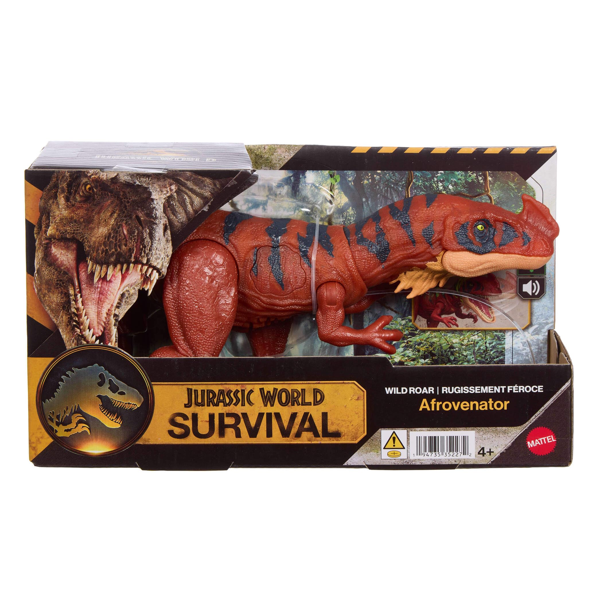Mattel Jurassic World Wild Roar Afrovenator Dinosaur Action Figure Toy | 12.8in Long | Ages 4+ 6