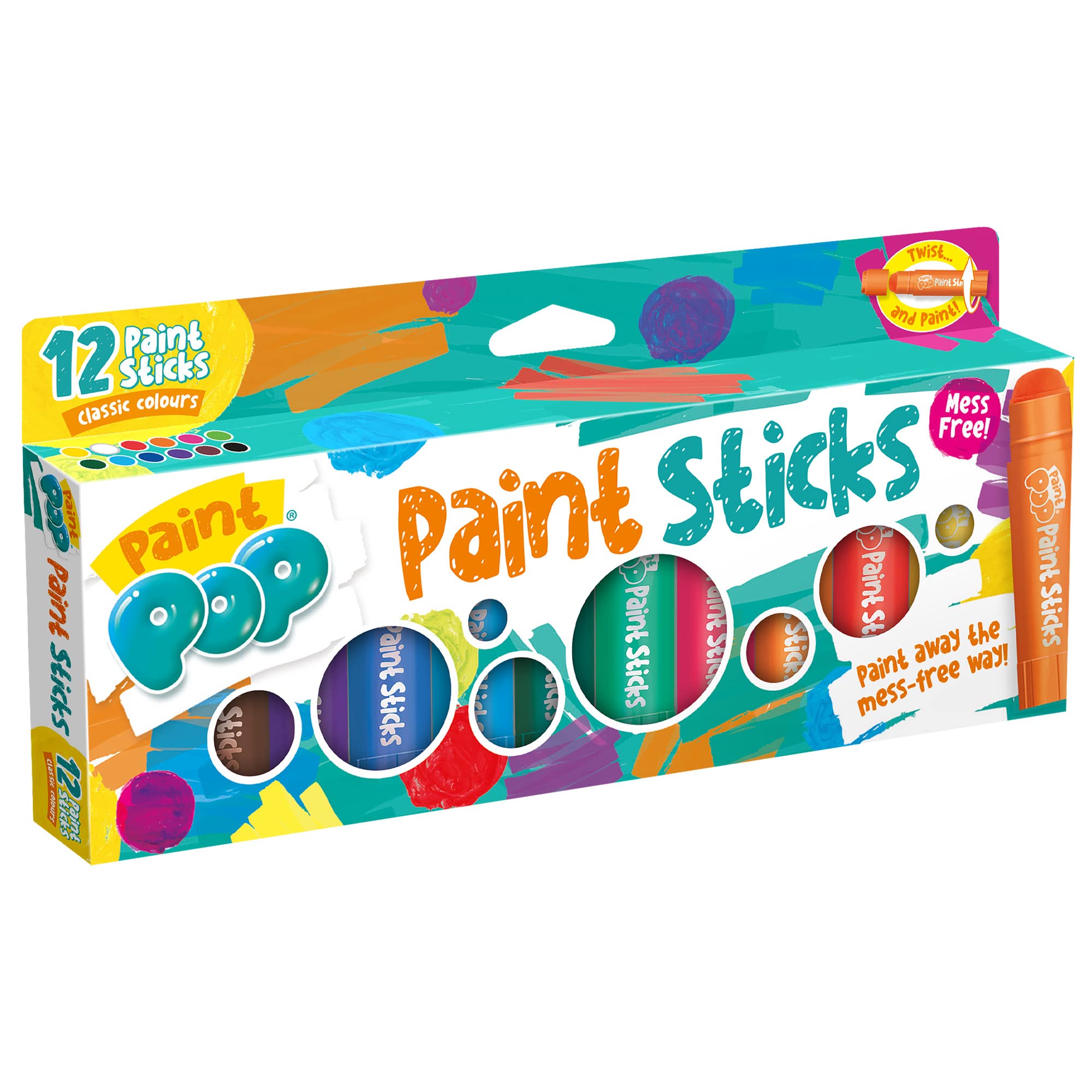 Paint Pop Paint Sticks for Kids - 12 Pack Assorted Colours | Twist & Paint Action 1