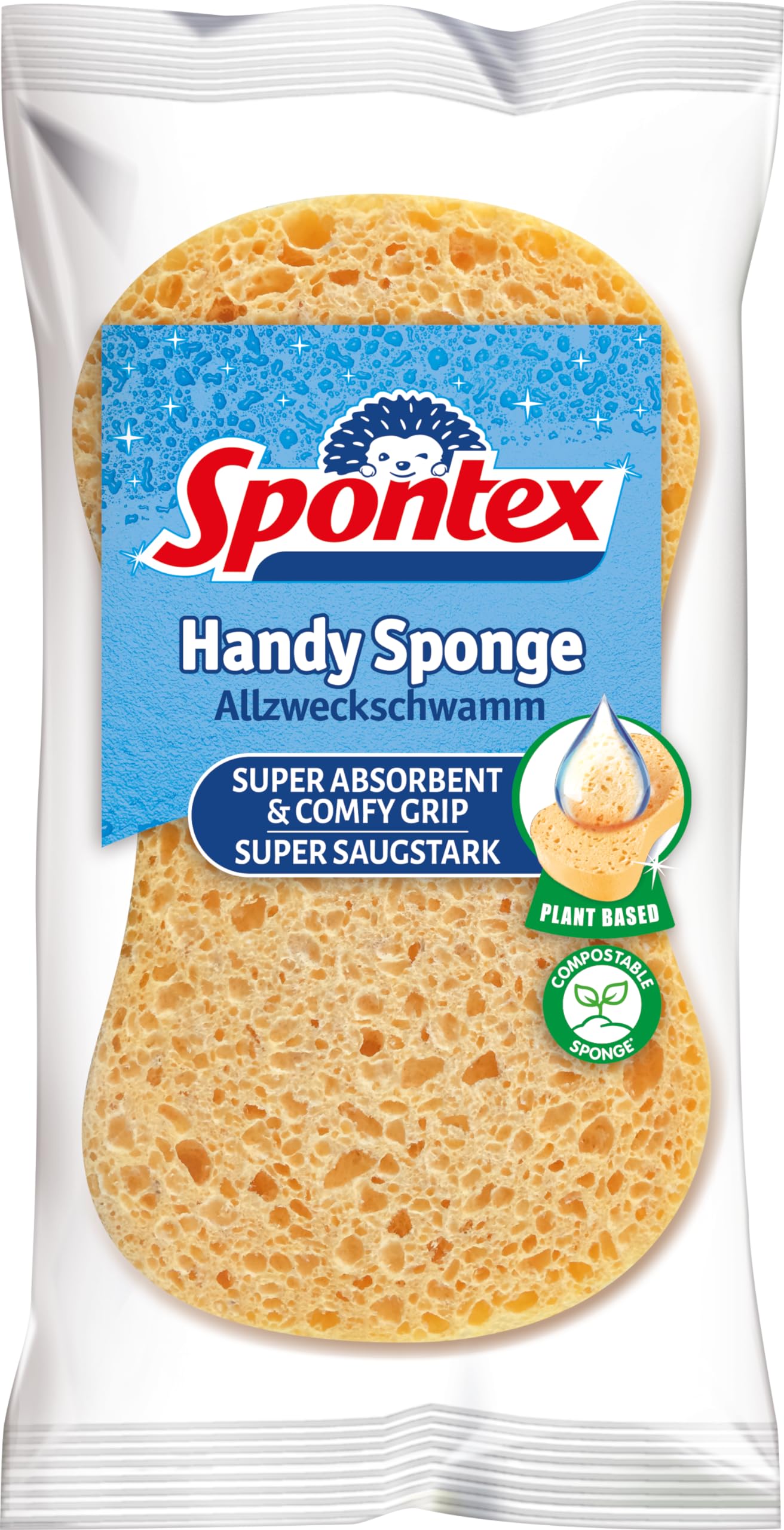 Spontex Handy Sponge - Super Absorbent & Biodegradable | Pack of 1 | Orange