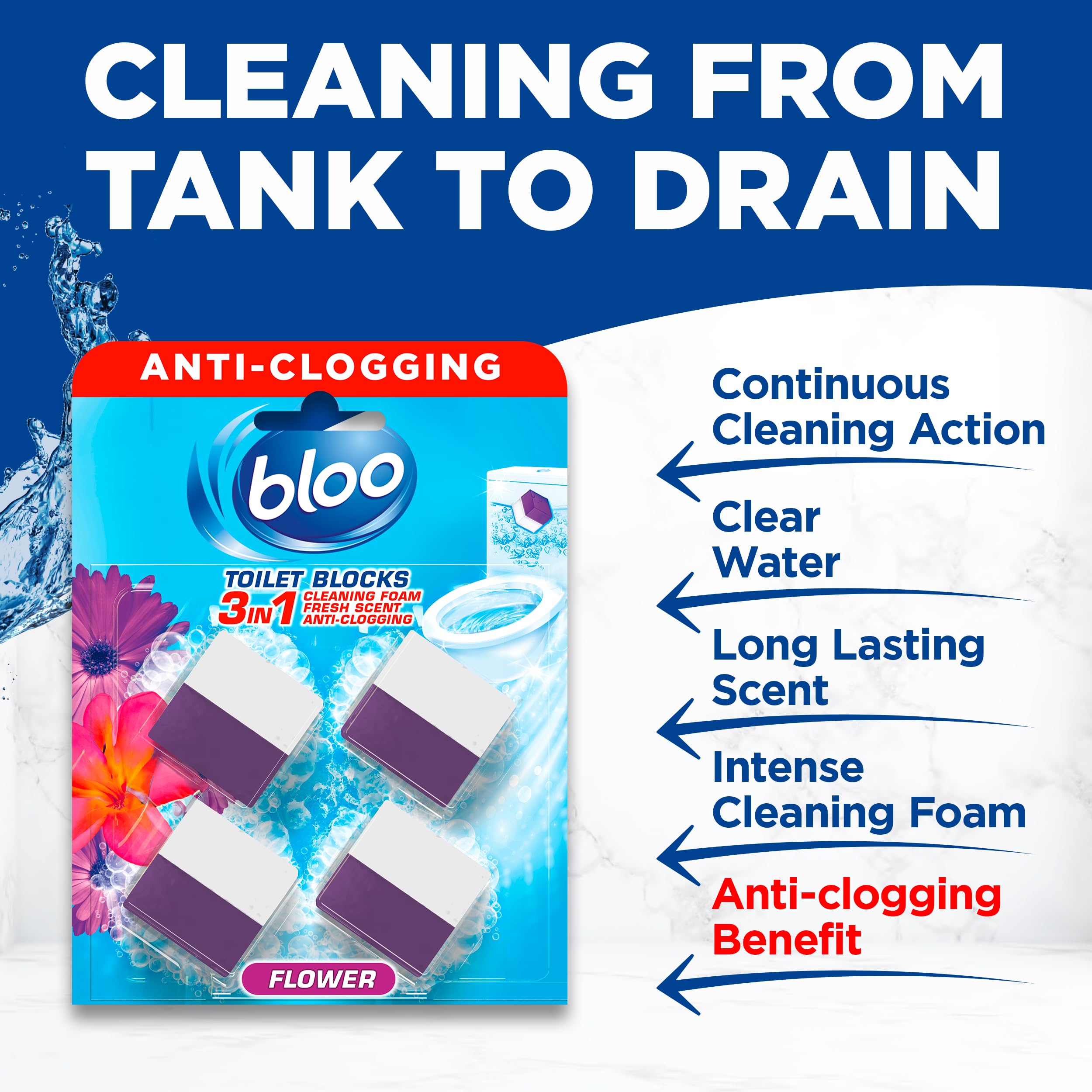 Bloo 3in1 Toilet Blocks - Limescale Remover & Cleaner | 4 Count Pack