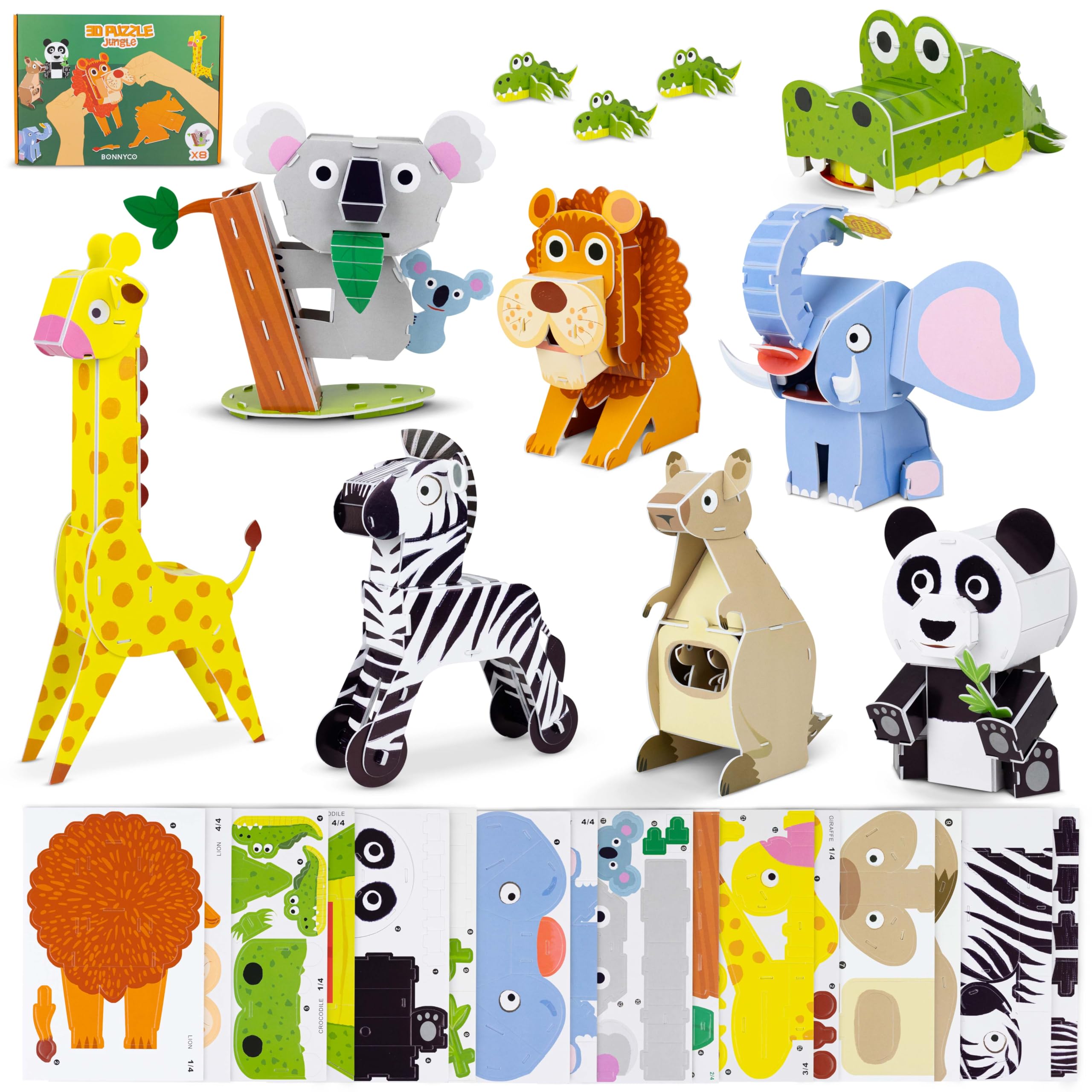 BONNYCO 3D Jungle Animal Puzzles - 8 Piece Set | Educational Toy | Ages 6+ 1