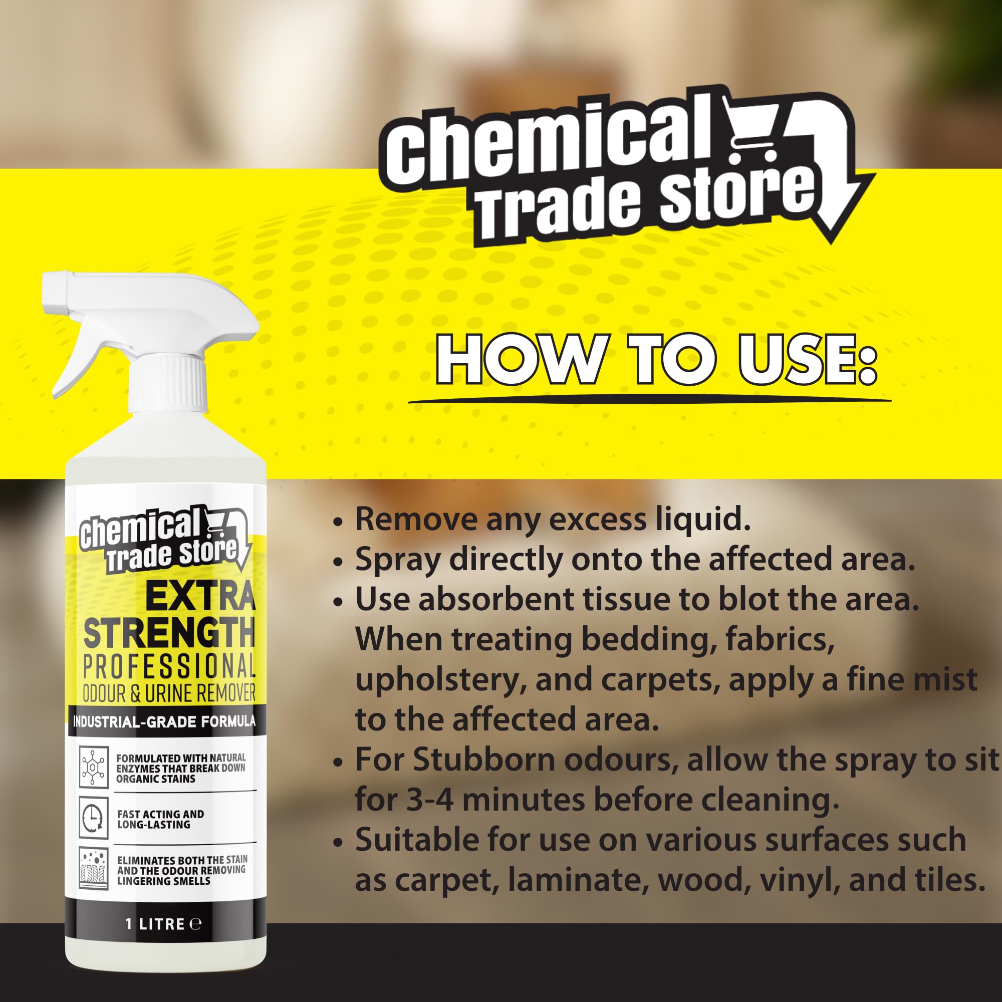Chemical Trade Store Professional Odour & Urine Eliminator - 1L Enzyme-Based Stain Remover 5