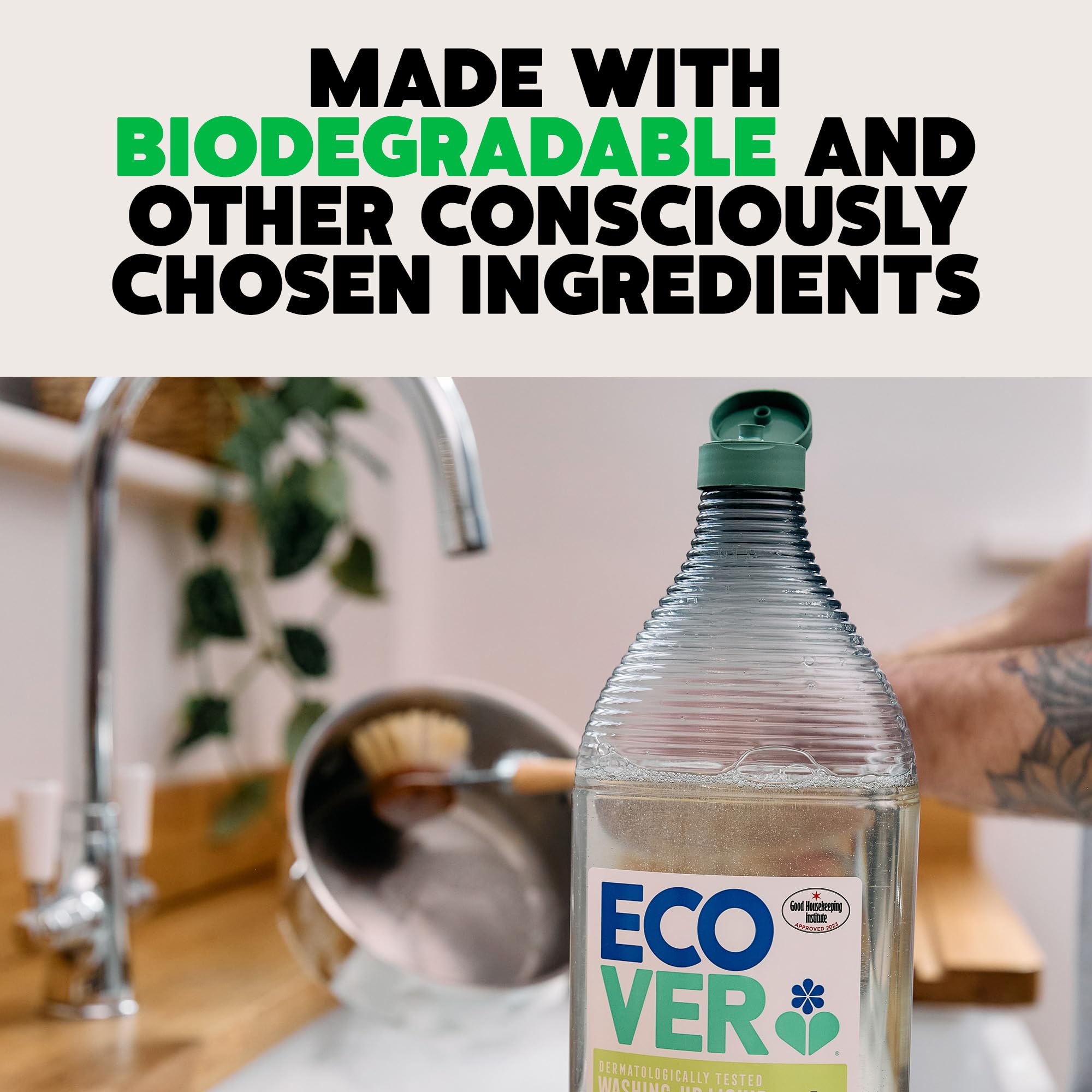 Ecover Washing Up Liquid - Dishwashing Soap, Tough on Grease, Fresh Scent, 990g 7