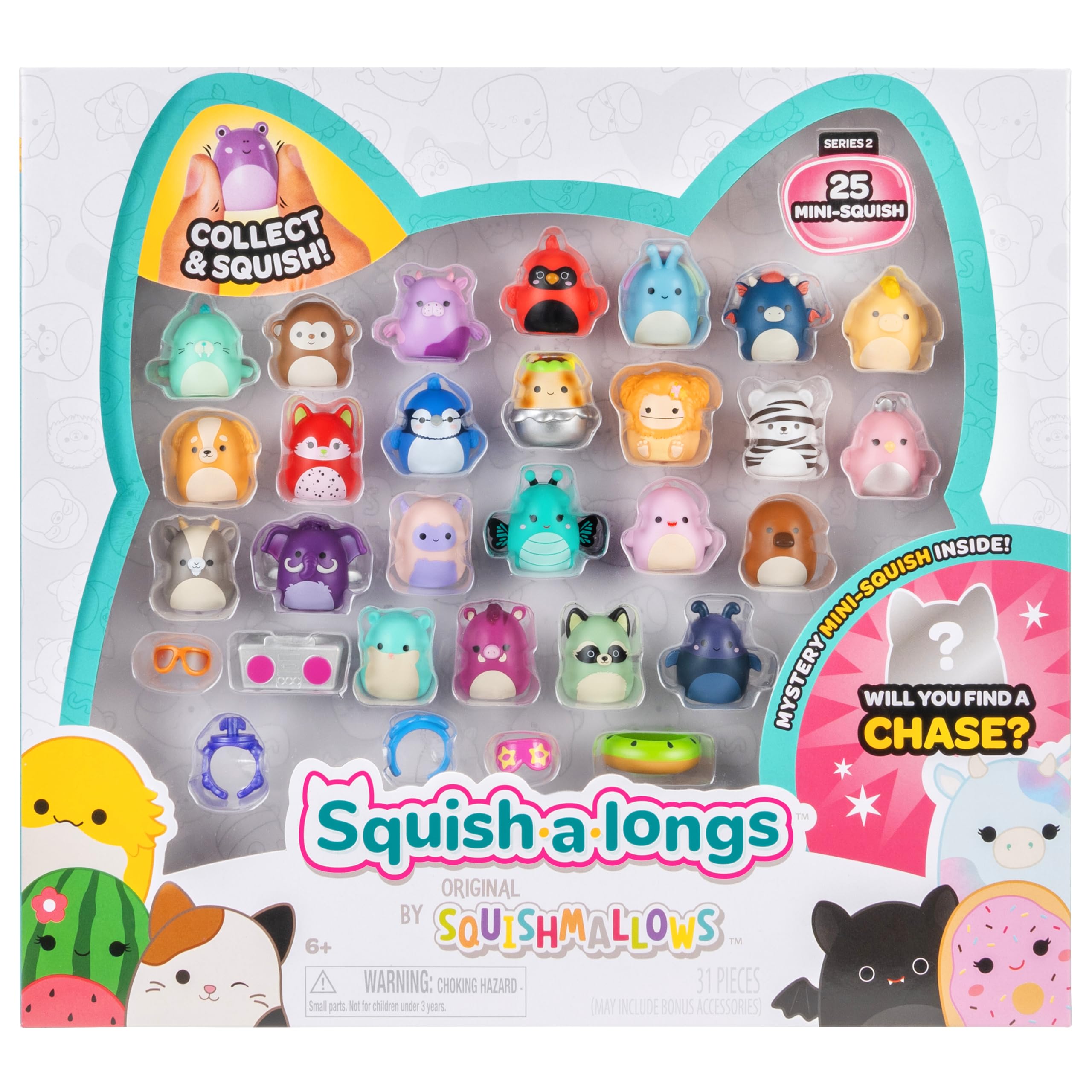 Squish-a-longs Series 2 - 25 Pack Mini-Squish with Accessories & Collector’s Guide - 2 Chase Figures 1