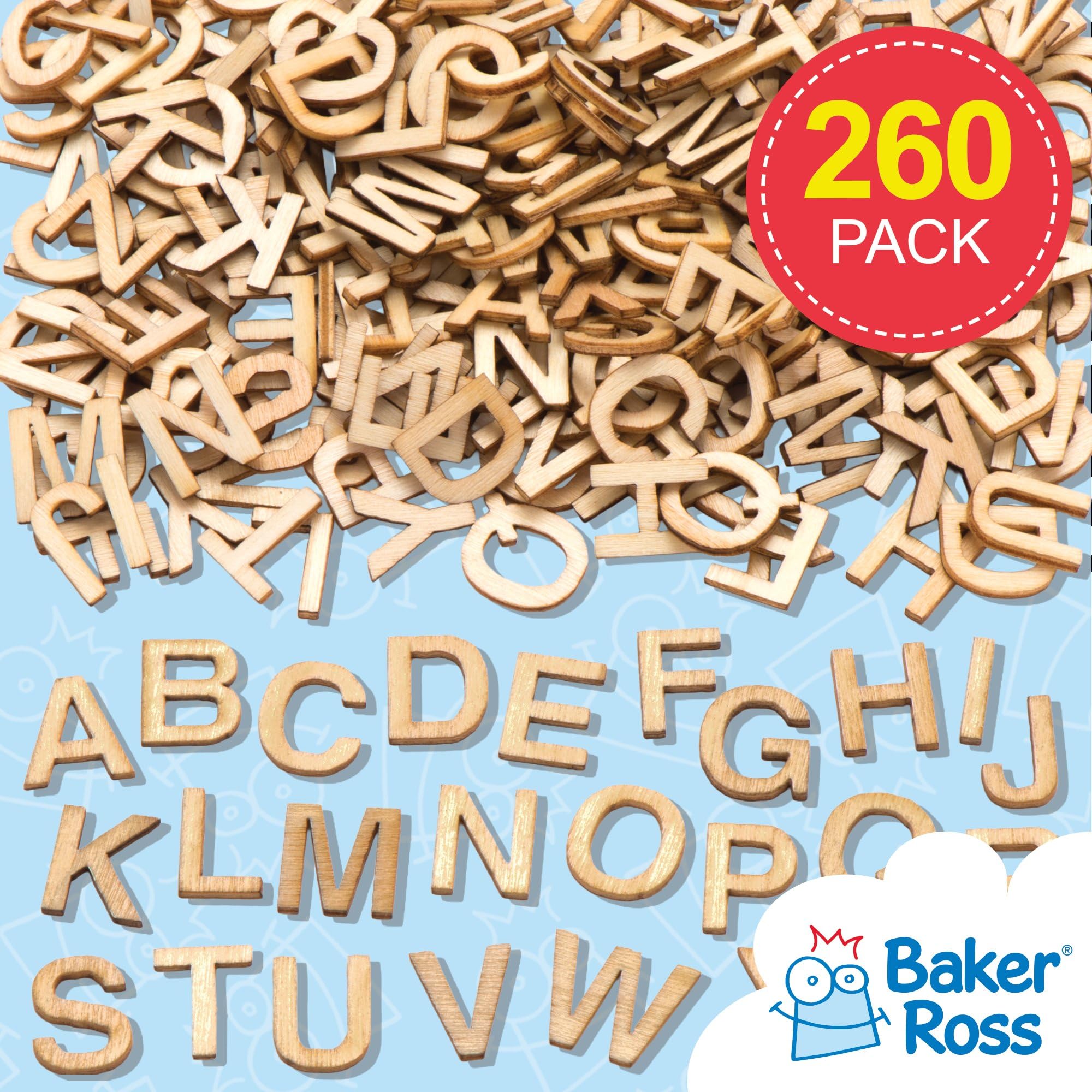 Baker Ross Mini Wooden Letters - Pack of 260 | Uppercase Alphabet | 13mm Size 2