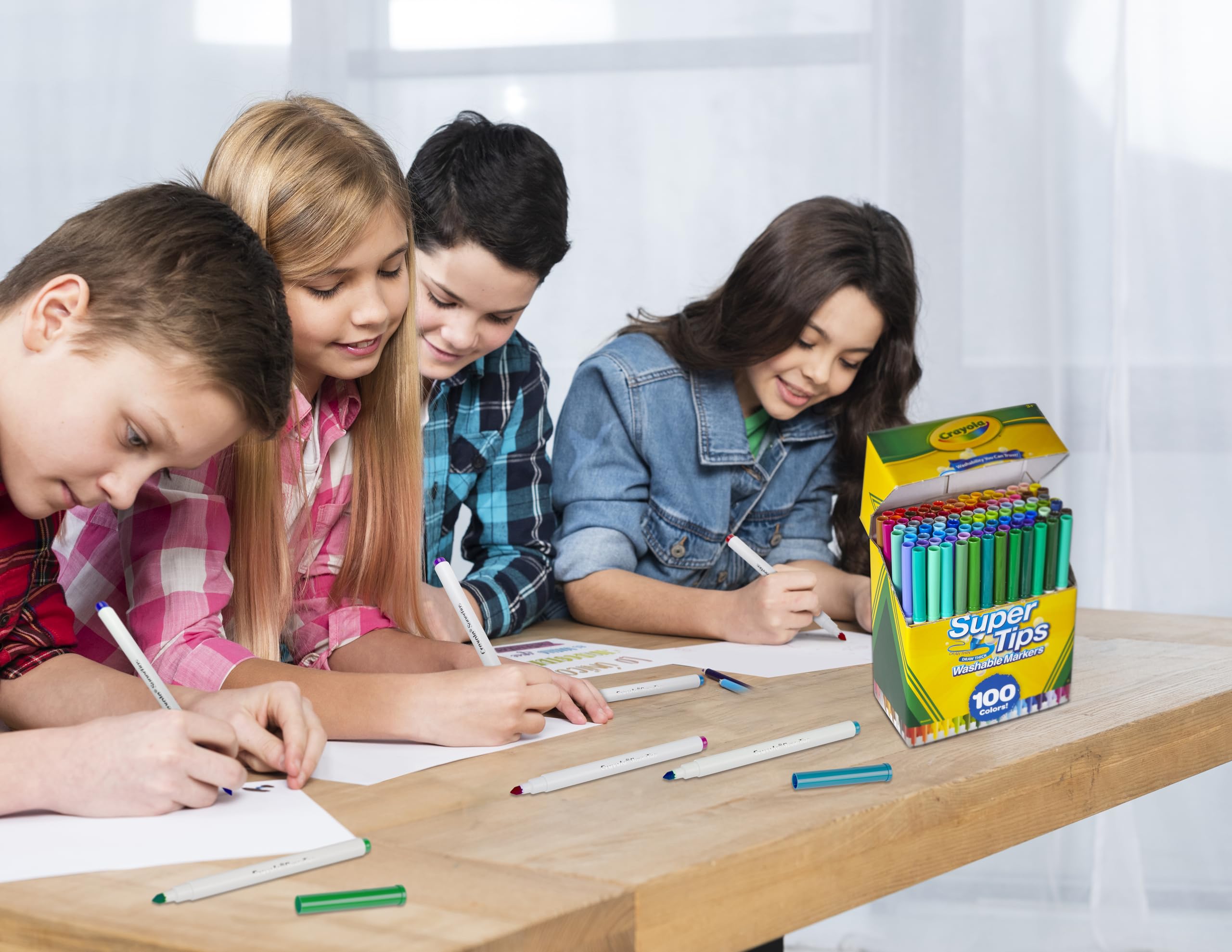 Crayola Super Tips Washable Markers - 100 Vibrant Colors | Conical Tip | Ages 3+ 4
