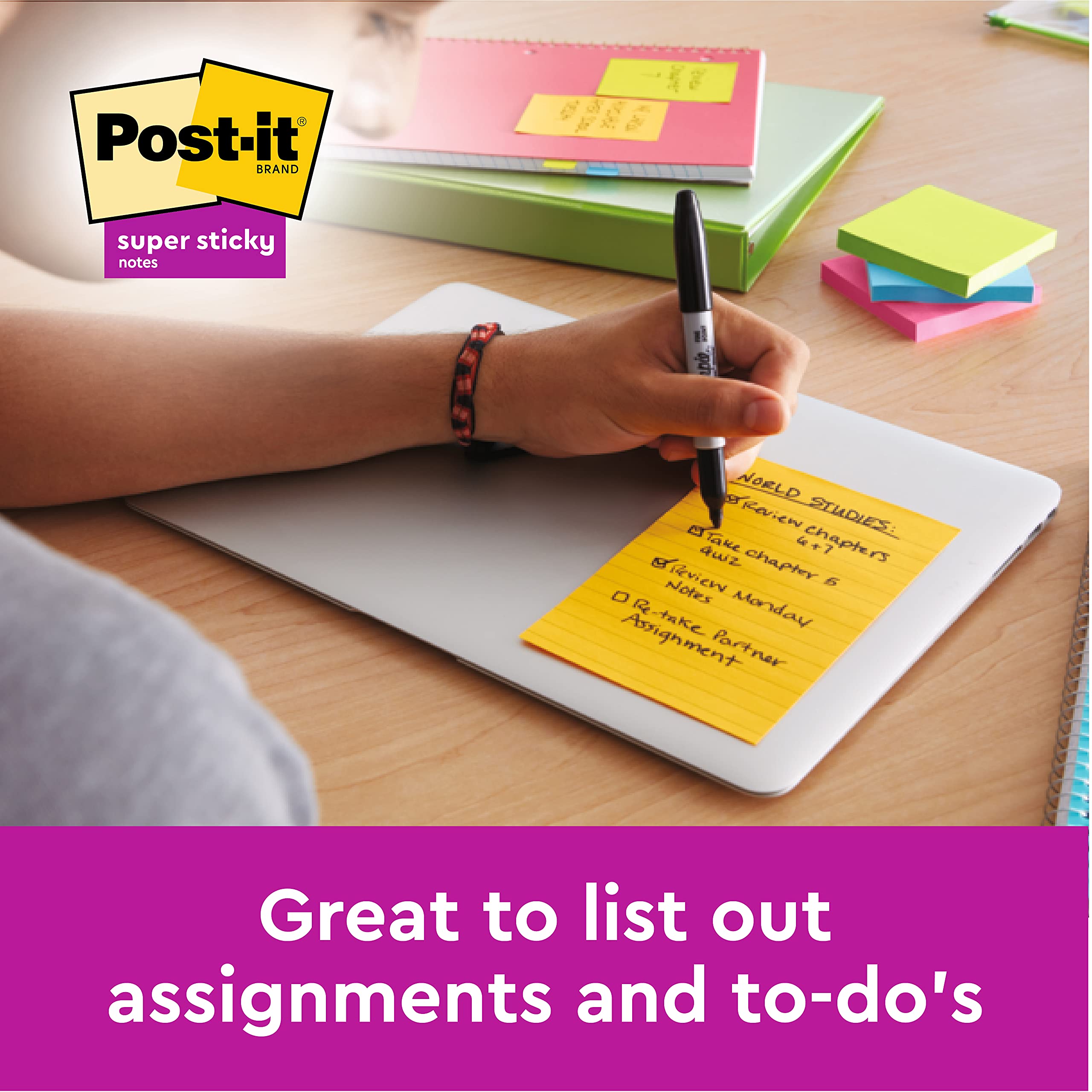 Post-it Super Sticky Large Notes, Pink and Green, Lined, 127 mm x 203 mm, 45 Sheets/Pad, 2 Pads - Self-stick Notes For Note Taking, To Do Lists & Reminders 7