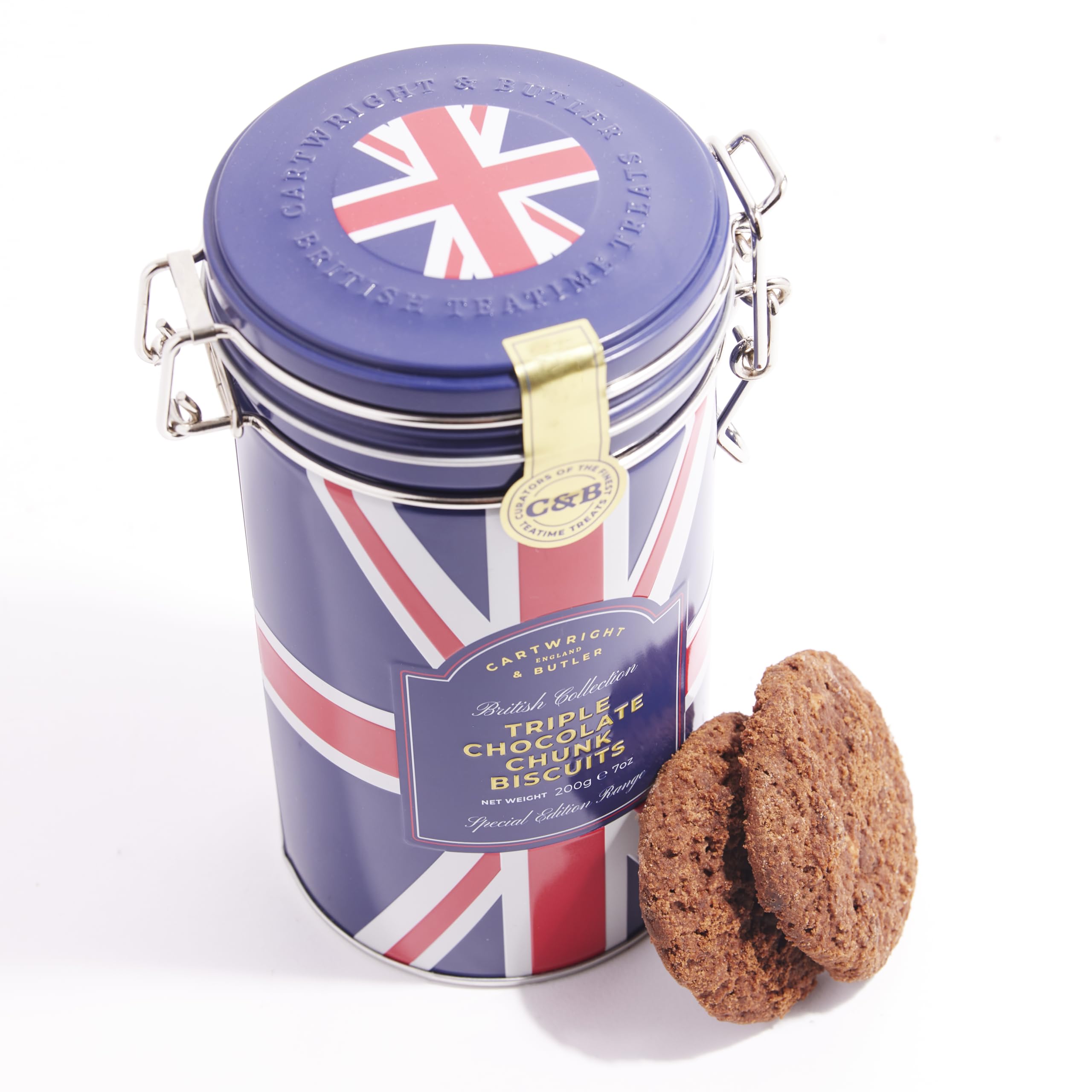 Cartwright & Butler Triple Chocolate Chunk Biscuits - 200 gram Tin | Contains White, Milk & Dark Chocolate 4