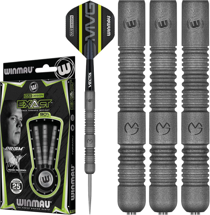 WINMAU Michael Van Gerwen MvG ExAct 25 Gram Tungsten Darts Set with Flights and Shafts - Premium Steel Tip Darts for Precision and Performance