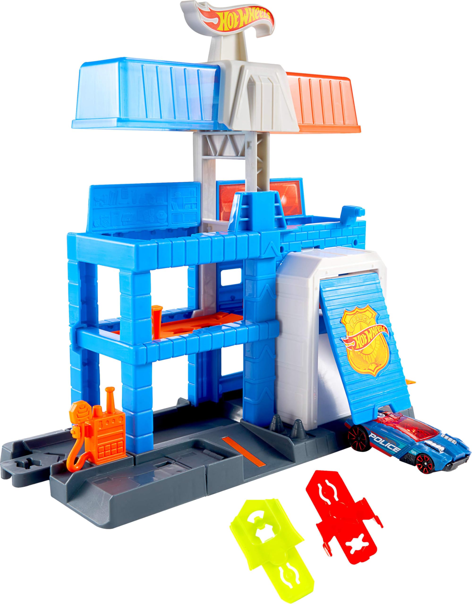 Hot Wheels City Downtown Police Tower Track Set with 1:64 Scale Die-Cast Car | Expandable