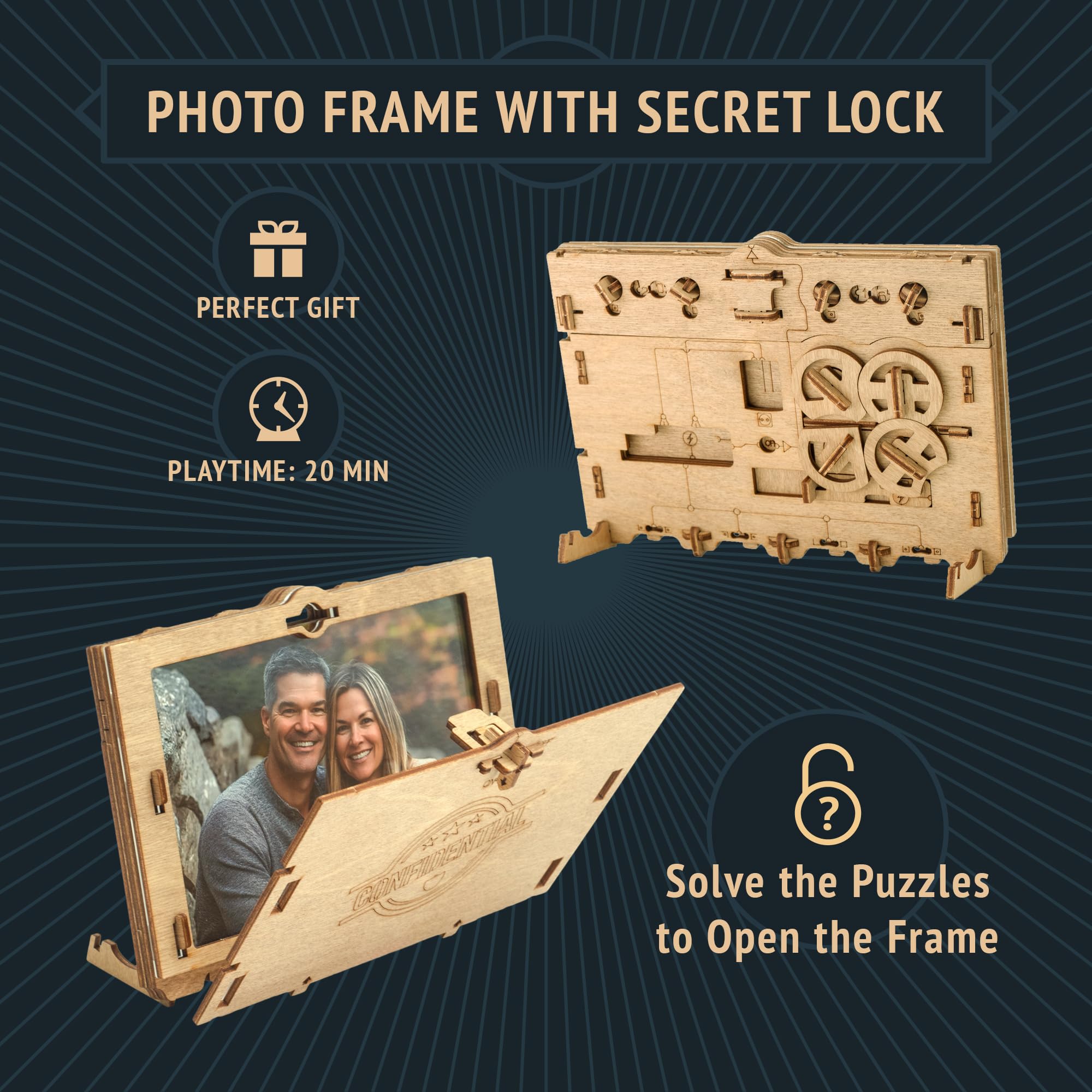 iDventure Clueframe - Secret Picture Frame Puzzle Box | Customizable 4-Digit Code | Birch Wood 2