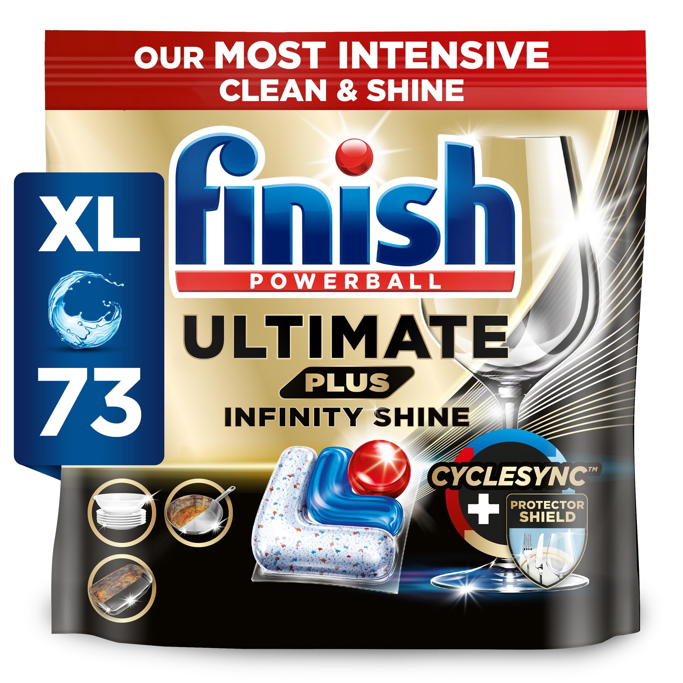 Finish Ultimate Plus Infinity Shine Dishwasher Tablets - 73 Count | 3x Cleaning Power | Cyclesync Technology