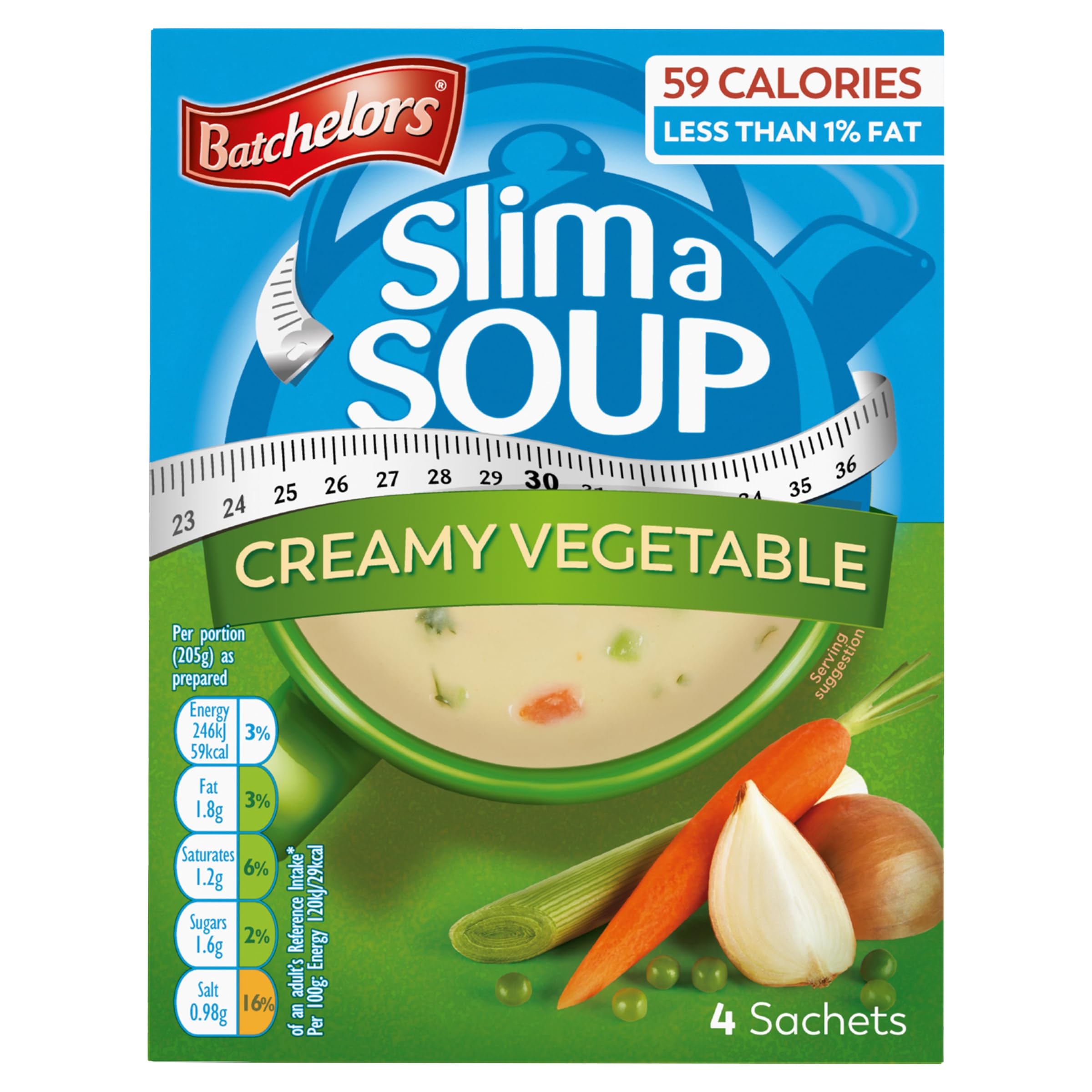 Batchelors Slim a Soup Cream of Vegetable Instant Soup Mix, Low Fat, 4 Sachets, 59g