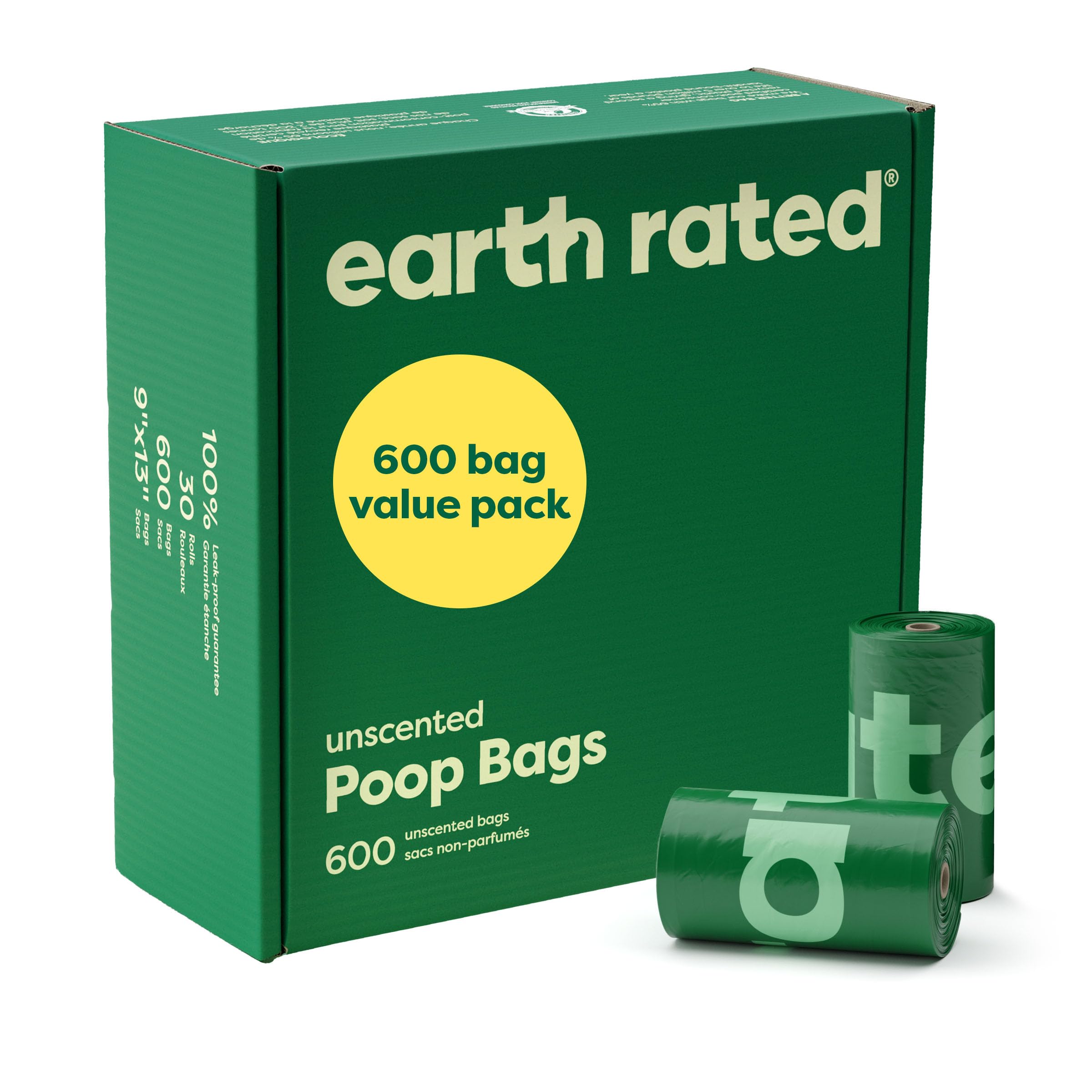 Earth Rated Dog Poo Bags Value Pack - 600 Unscented, Leak-Proof Bags | Green 1