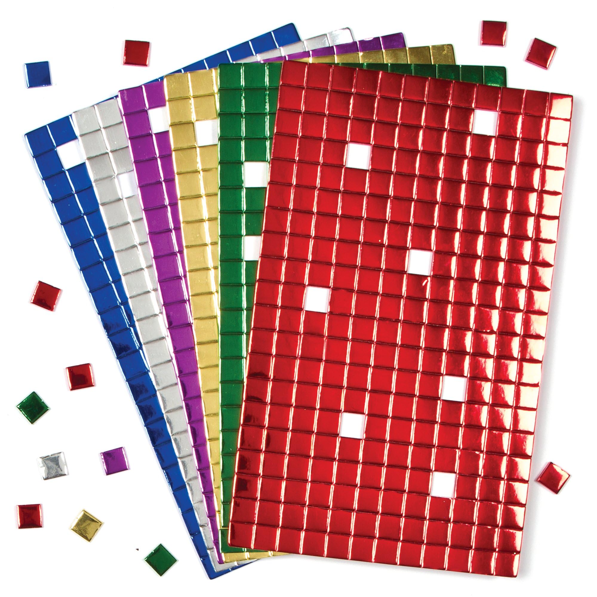 Baker Ross Metallic Foam Self-Adhesive Mosaic Squares - 1440 Pack | 1cm Tiles | 6 Assorted Colors 1