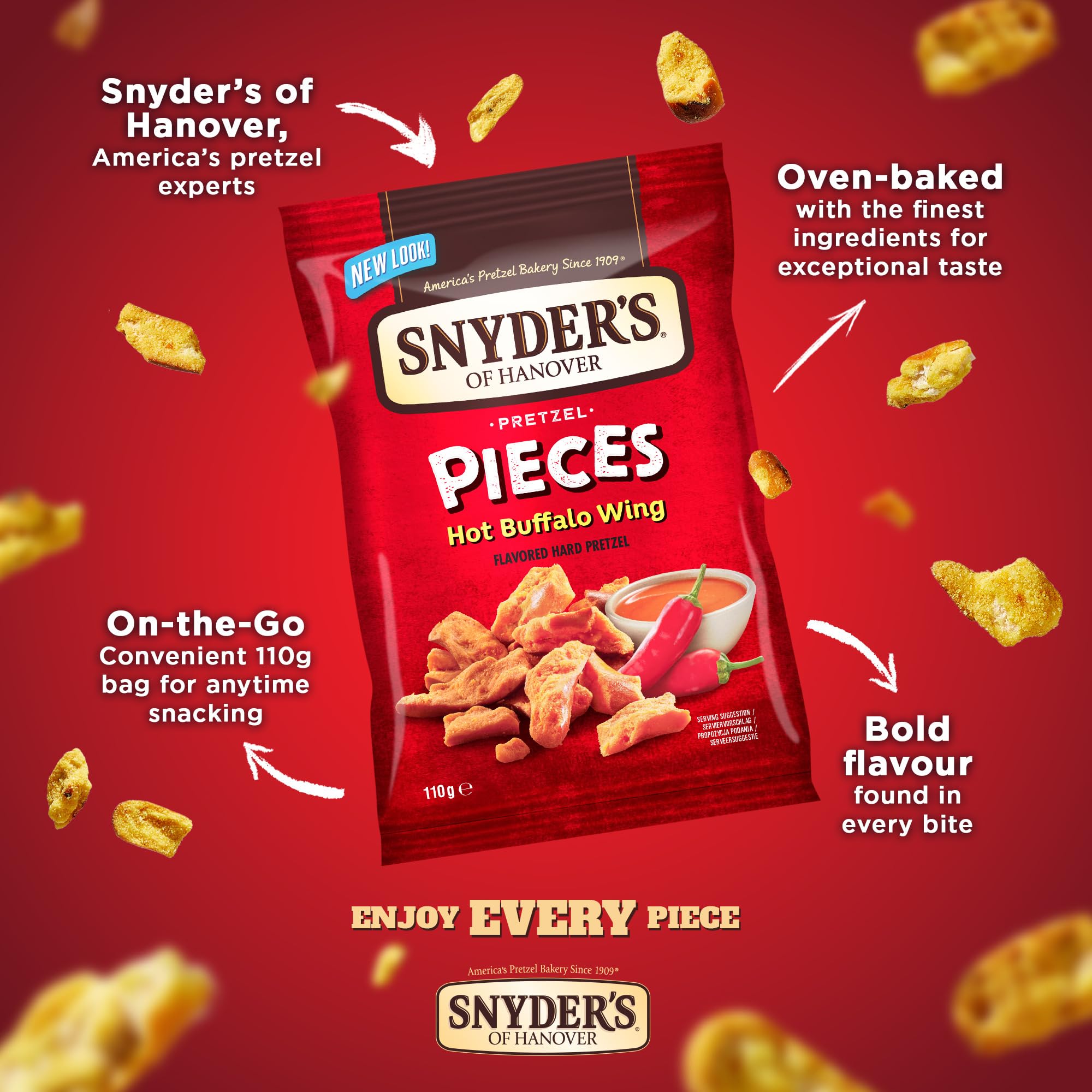 Snyder's of Hanover Pretzel Pieces Hot Buffalo Wings - 10 x 110g Sharing Pack 2