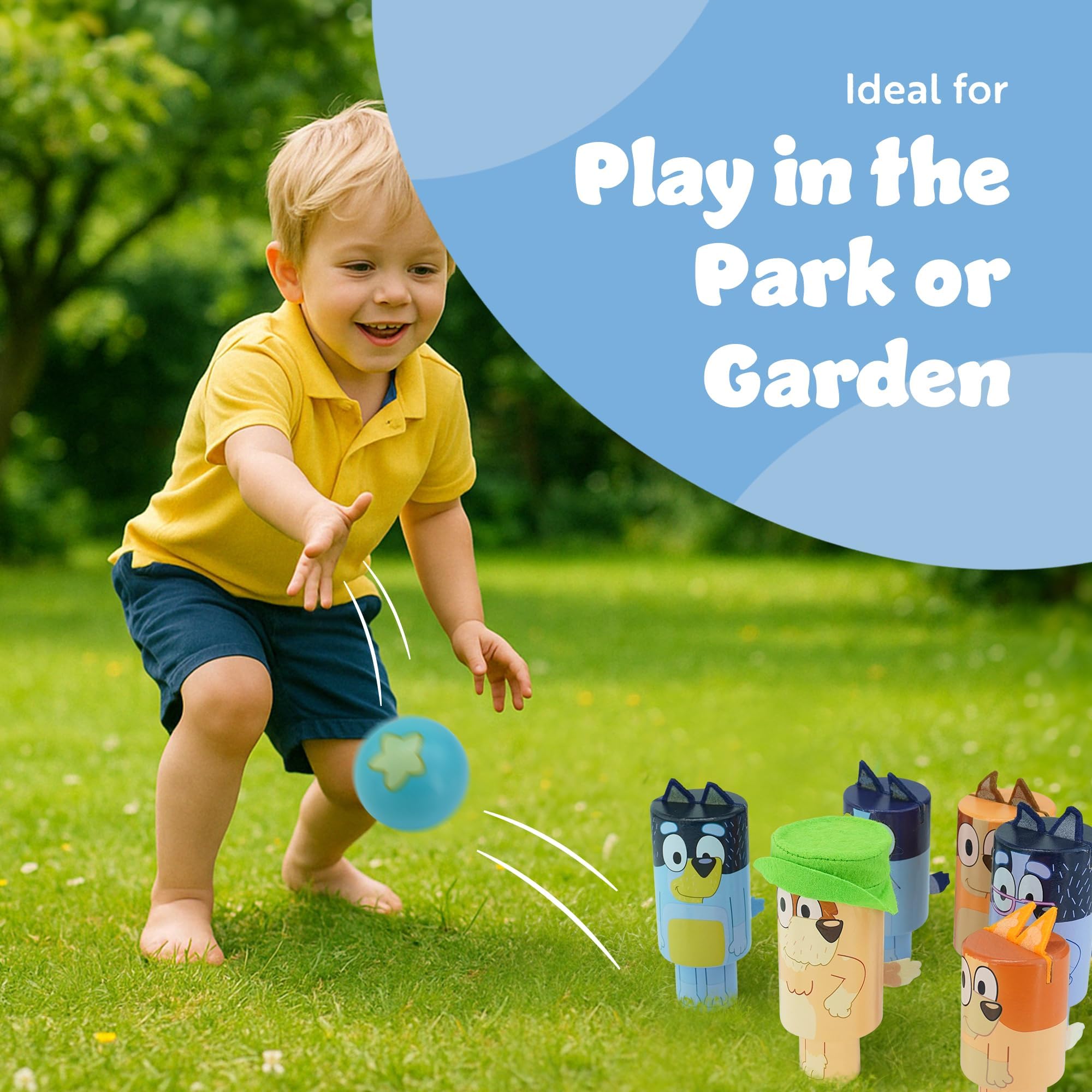 Bluey Wooden Character Skittles Set - Indoor/Outdoor Bowling Game | Ages 3+ 7