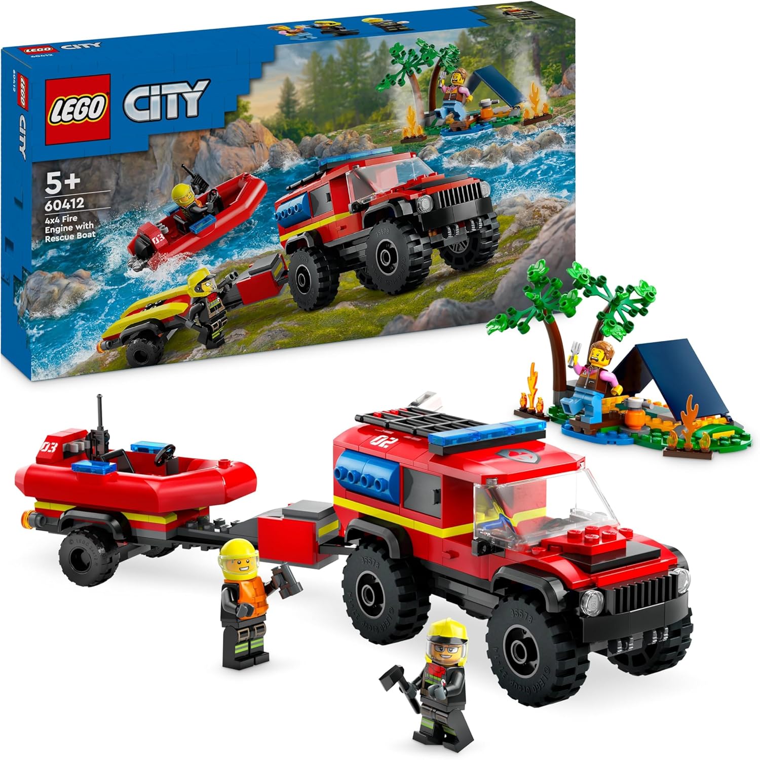LEGO City 4x4 Fire Engine with Rescue Boat Building Set - Fire Rescue Playset for Ages 5+ 1