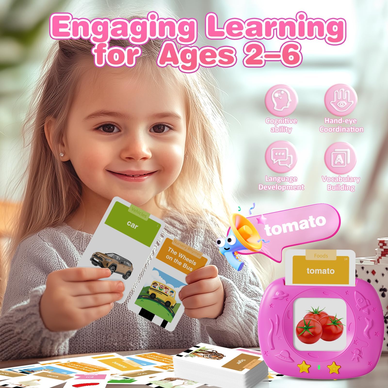 HOMESTEC Toddlers Talking Flash Cards - 144 English Visual Words for Ages 18 Months+