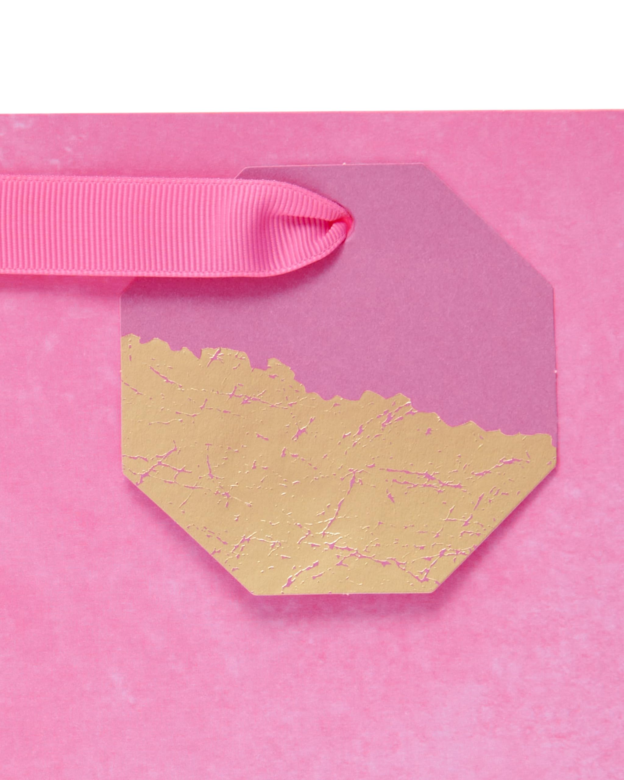 UK Greetings Medium Gift Bag - Pink with Graphite Design & Foil Tag | 22.8 x 19 cm 2