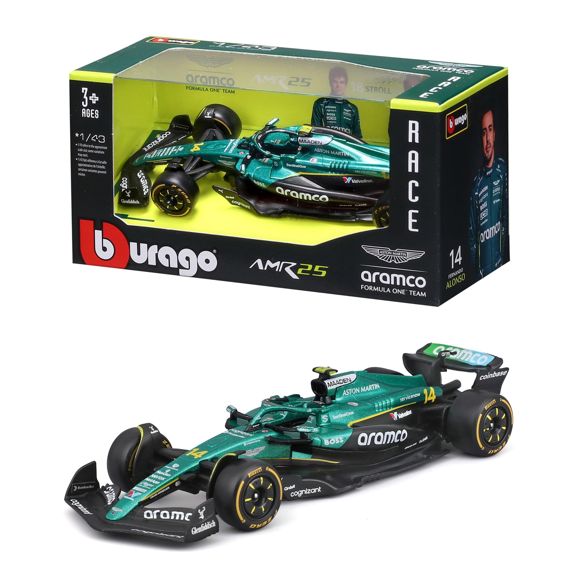 Bburago Aston Martin AMR25 F1 2025 #14 Alonso Diecast Model | 1:43 Scale | Metal