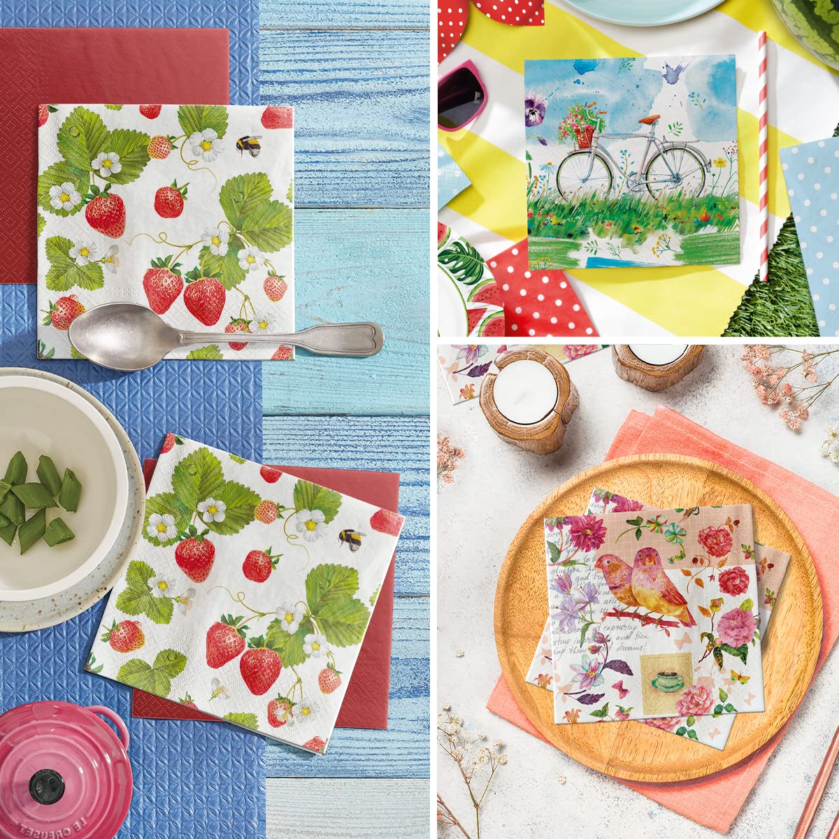 PAW Decor Collection 3-Ply Napkins - Strawberries with Bees Design | 33 x 33 cm | 20 Count 7