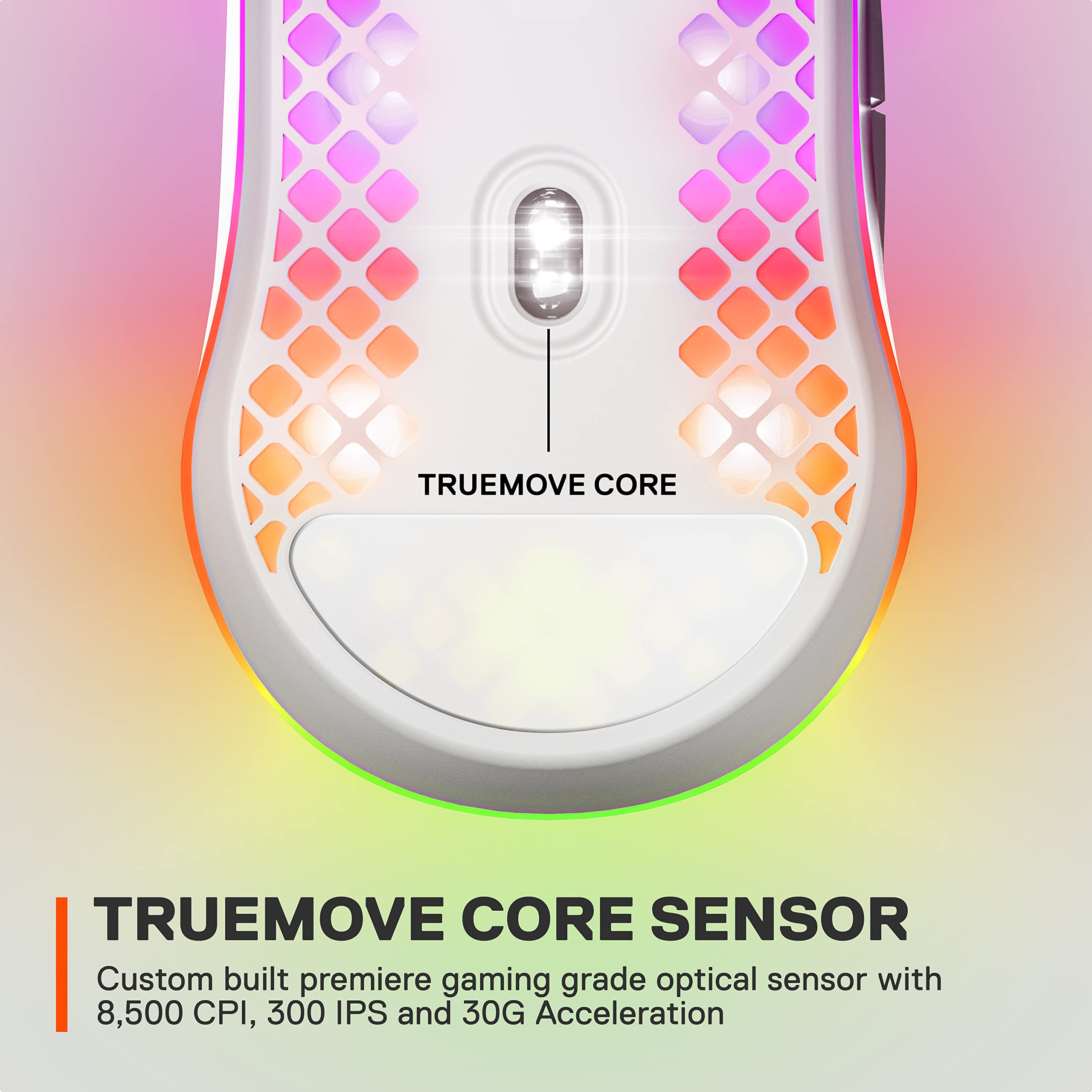 SteelSeries Aerox 3 Snow - Ultra-Lightweight Holey RGB Gaming Mouse, 8500 DPI TrueMove Core Sensor, IP54 Water Resistant, 59g 9