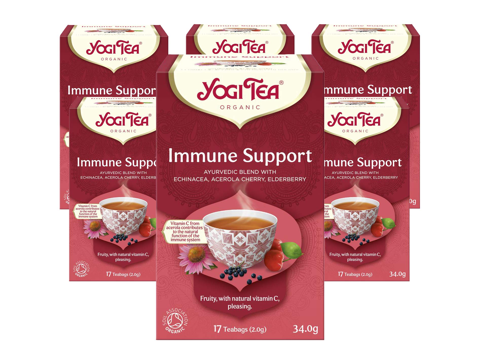 YOGI TEA – Bio-Kräutertee zur Unterstützung des Immunsystems mit Vitamin C, Echinacea, Acerola-Kirsche und Holunderbeere, 6 x 17 Teebeutel (insgesamt 102)