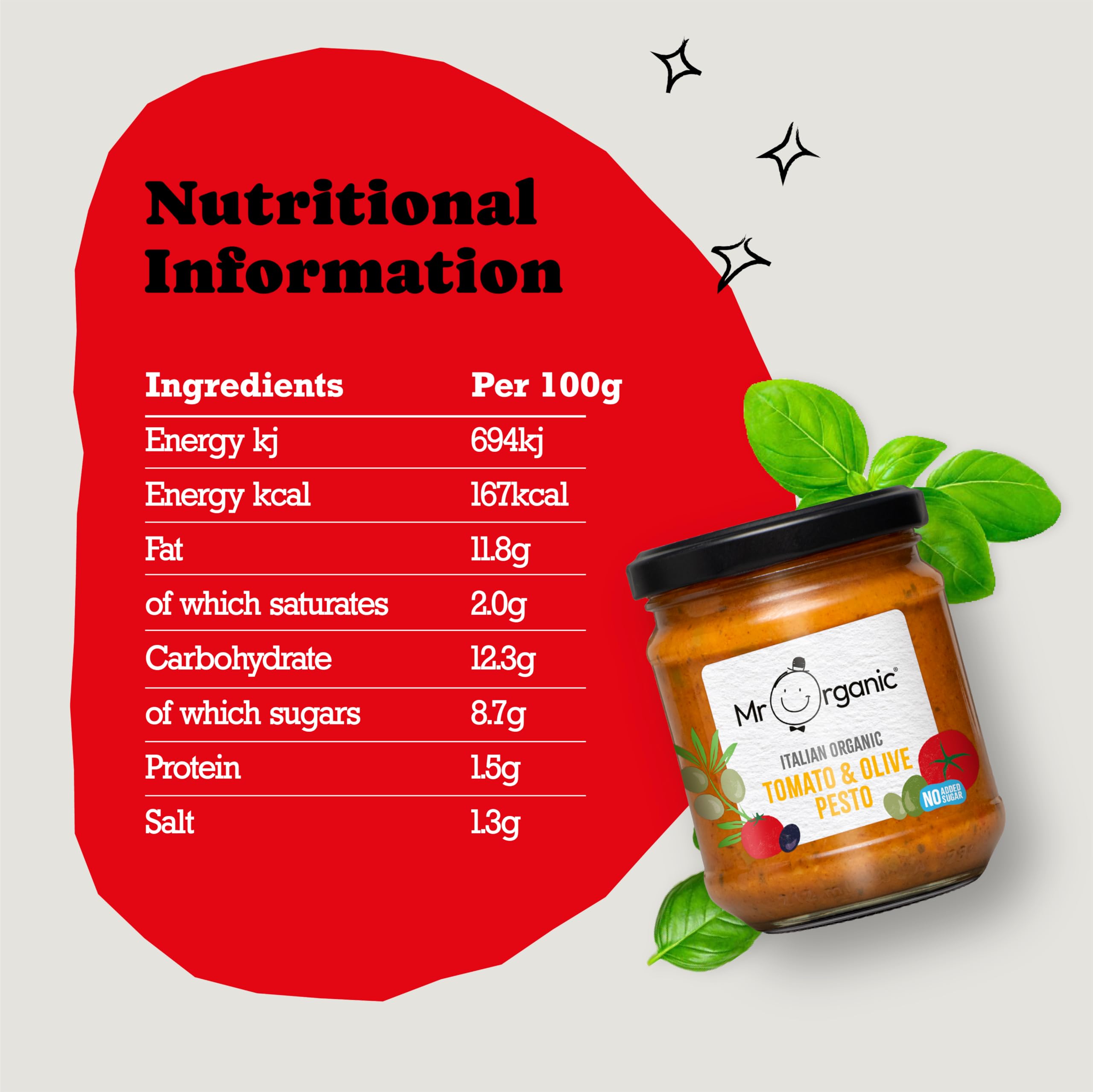 Mr Organic - Organic No Added Sugar Tomato & Olive Pesto 190g 5