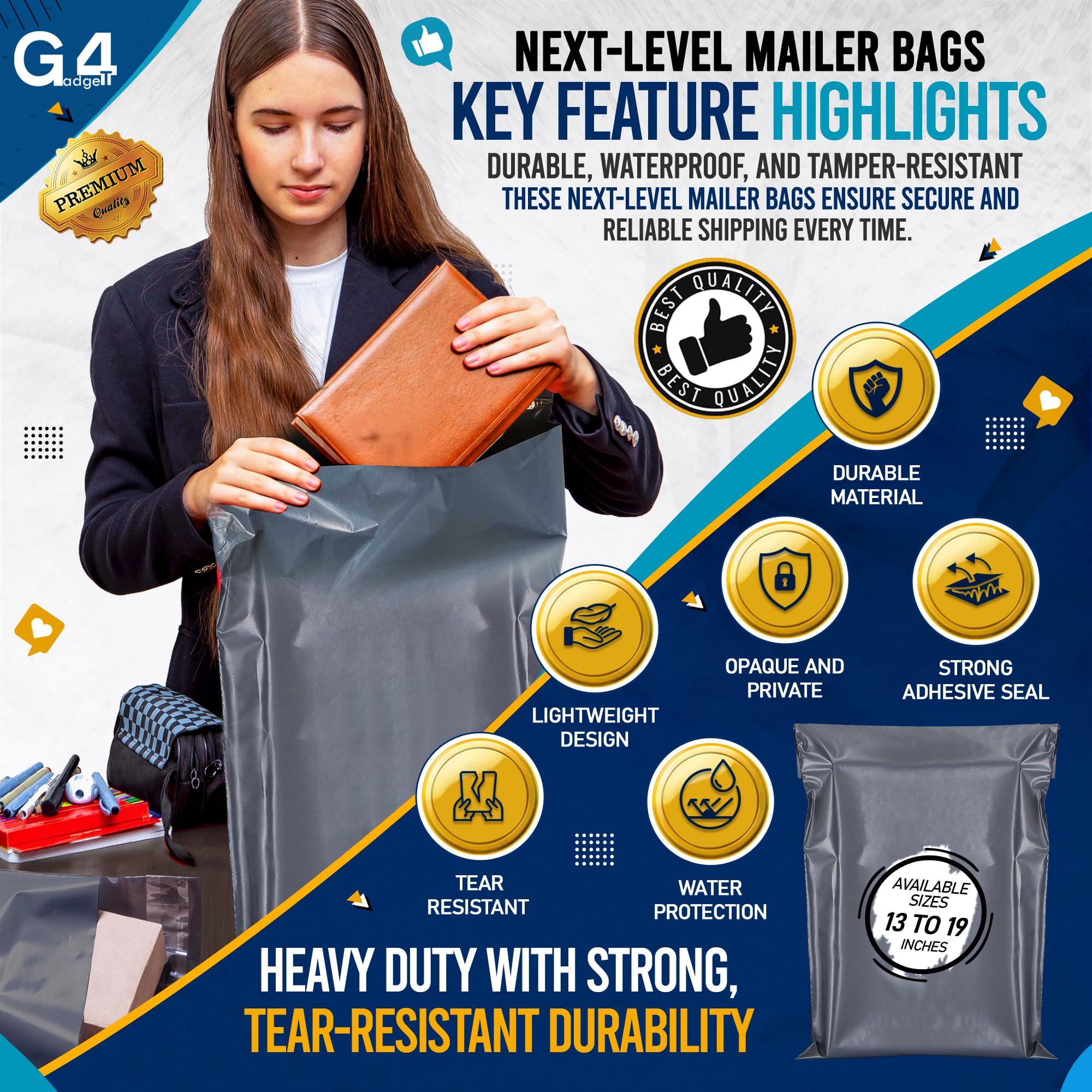 G4GADGET Grey Mailing Bags - 50 Pack, 13x19 Inch, Heavy Duty Plastic for eCommerce 2