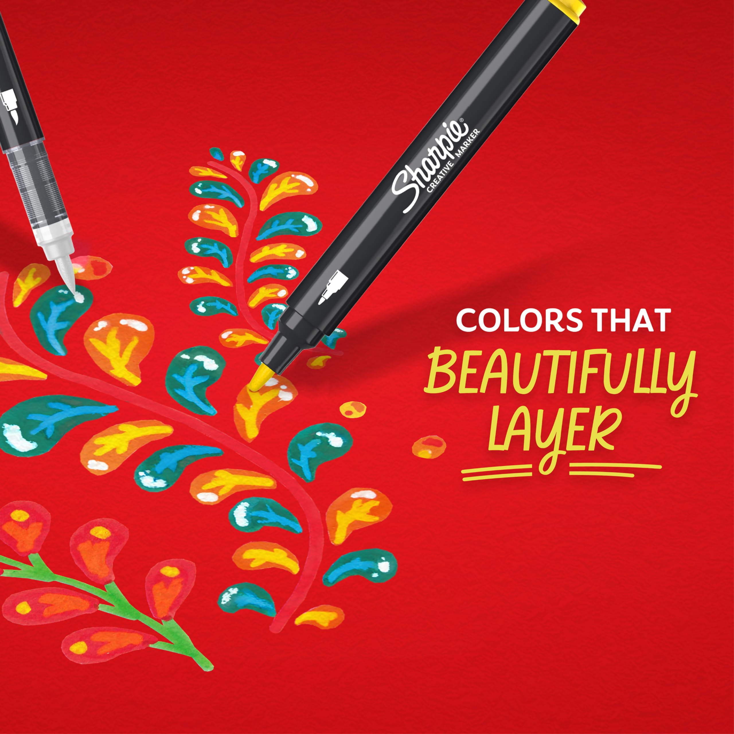 Sharpie Creative Marker Acrylic Paint Pens - Water-Based, No-Bleed Ink, Pops on Light & Dark Surfaces | Pack of 6 Red 7