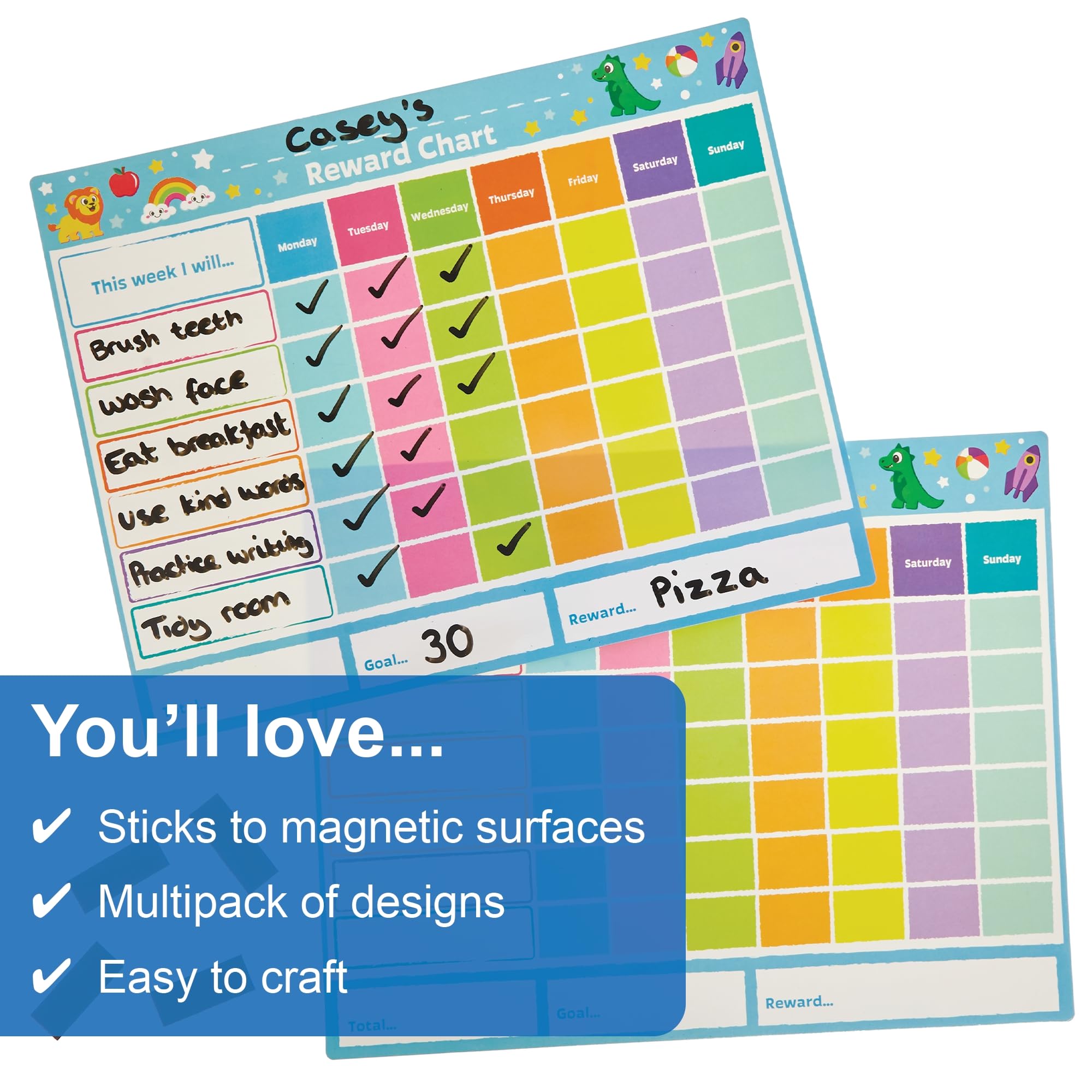 Baker Ross Magnetic Weekly Rewards Charts - Pack of 5 | Wipeable Surface | 30cm x 23cm 3