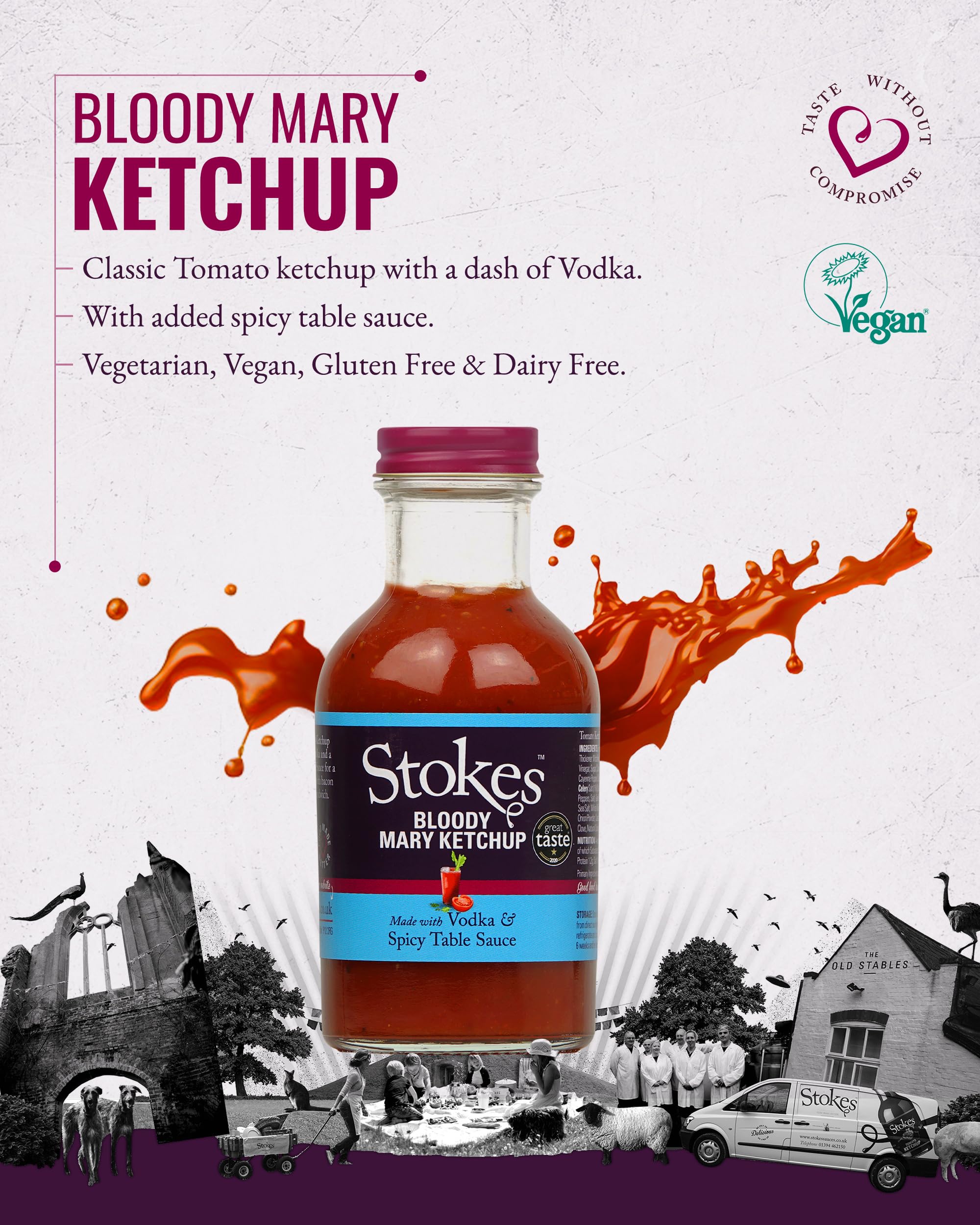 Stokes Bloody Mary Tomato Ketchup 3PK, Rich & Spicy Tomato Sauce with Vodka & Spicy Table Sauce 8
