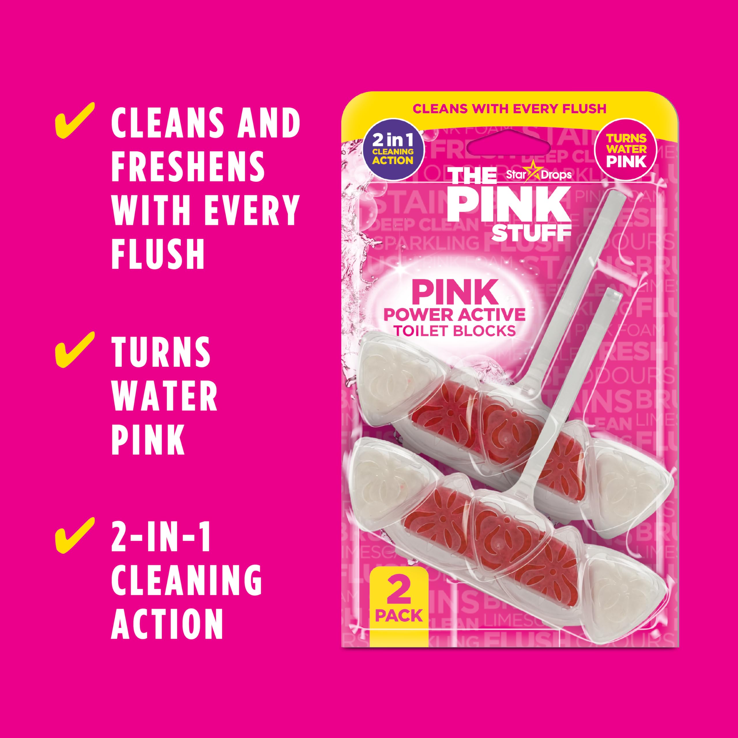 Stardrops The Pink Stuff Power Active Toilet Blocks - Cleans & Freshens | 2 Pack | Fruit Scent
