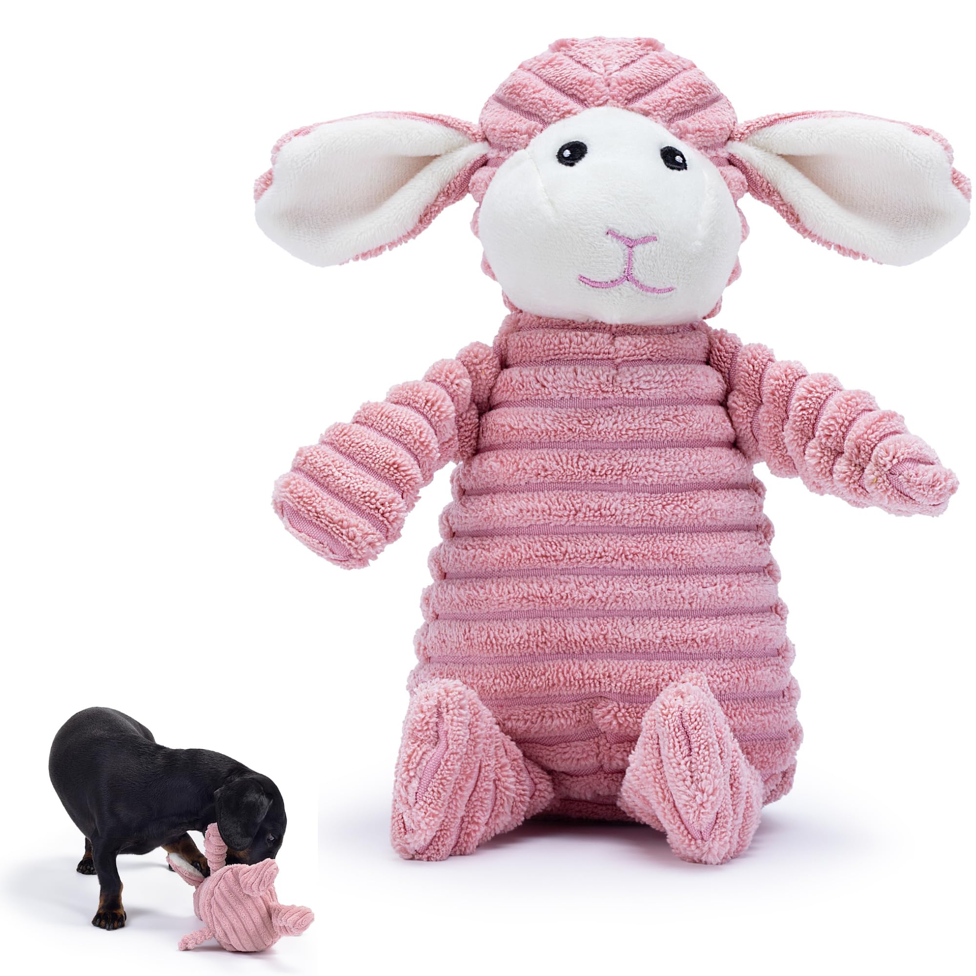 Zappi Co Pink Lamb Plush Dog Toy - Squeaker, Corduroy, Small