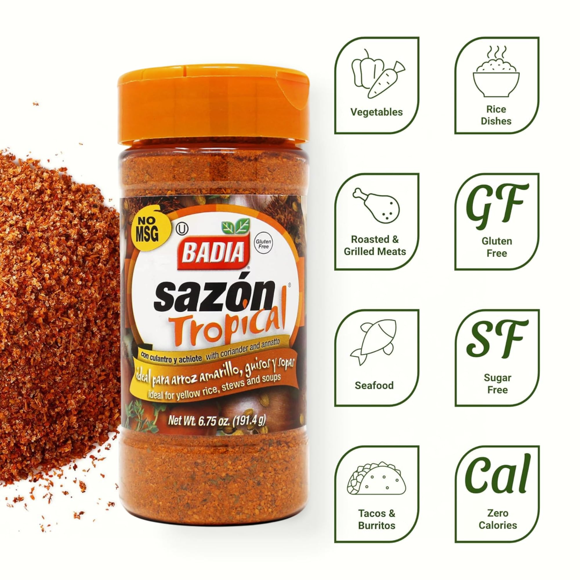 Badia Sazon Tropical Seasoning with Coriander & Annatto | 191.4g Jar | American Import 2