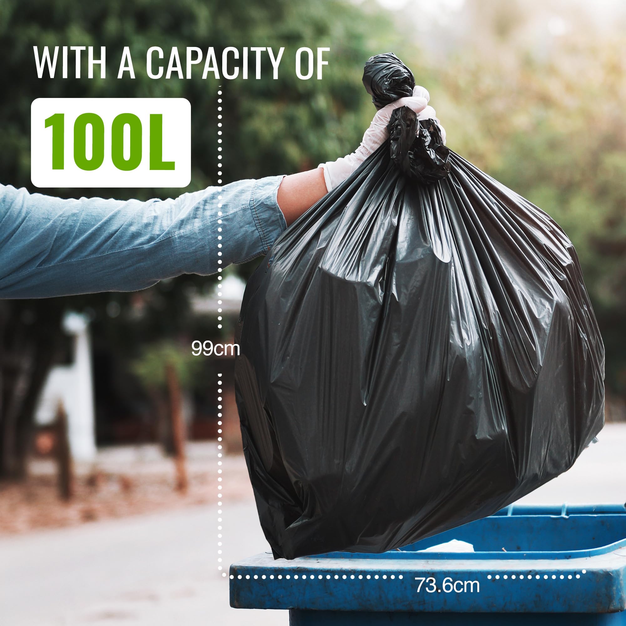 EcoBag Extra Strong Heavy Duty Refuse Sacks - 100L Capacity, 33 Microns, Black, 20 Pack 2