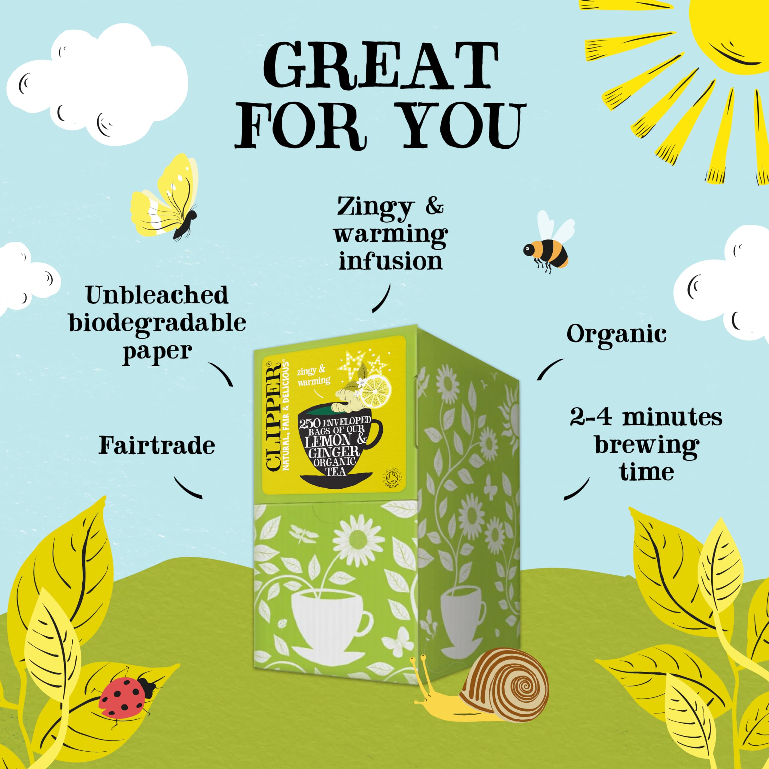 Clipper Natural, Fair & Delicious Organic Lemon & Ginger Herbal Tea Bags - 250 Count, Caffeine Free 2