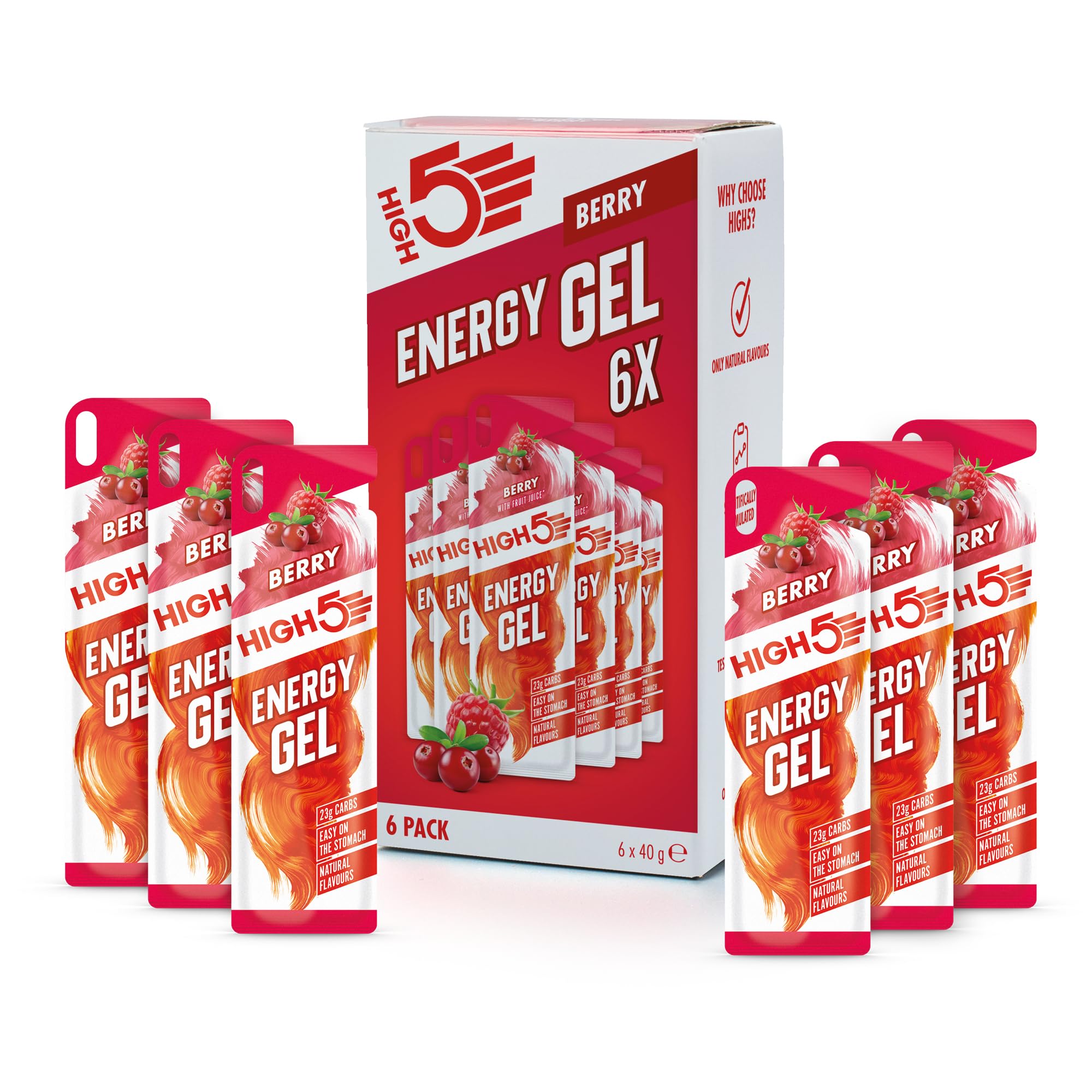 HIGH5 Energy Gel Pouches - 6 x 40g Berry Vegan Fuel for Endurance Sports | Caffeine-Free