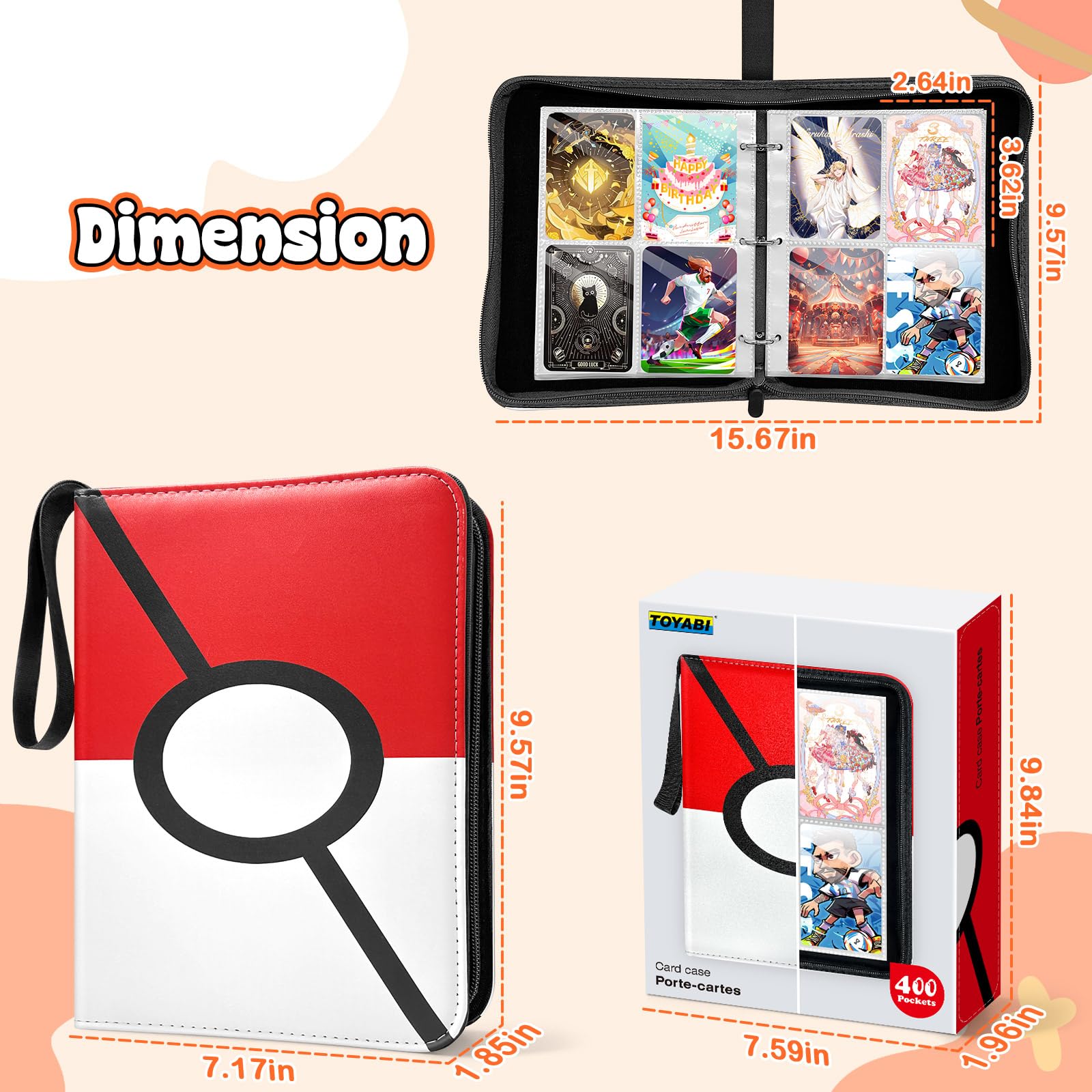 TOYABI 50-Page 400-Pocket PU Leather Trading Card Binder for Kids and Collectors 9