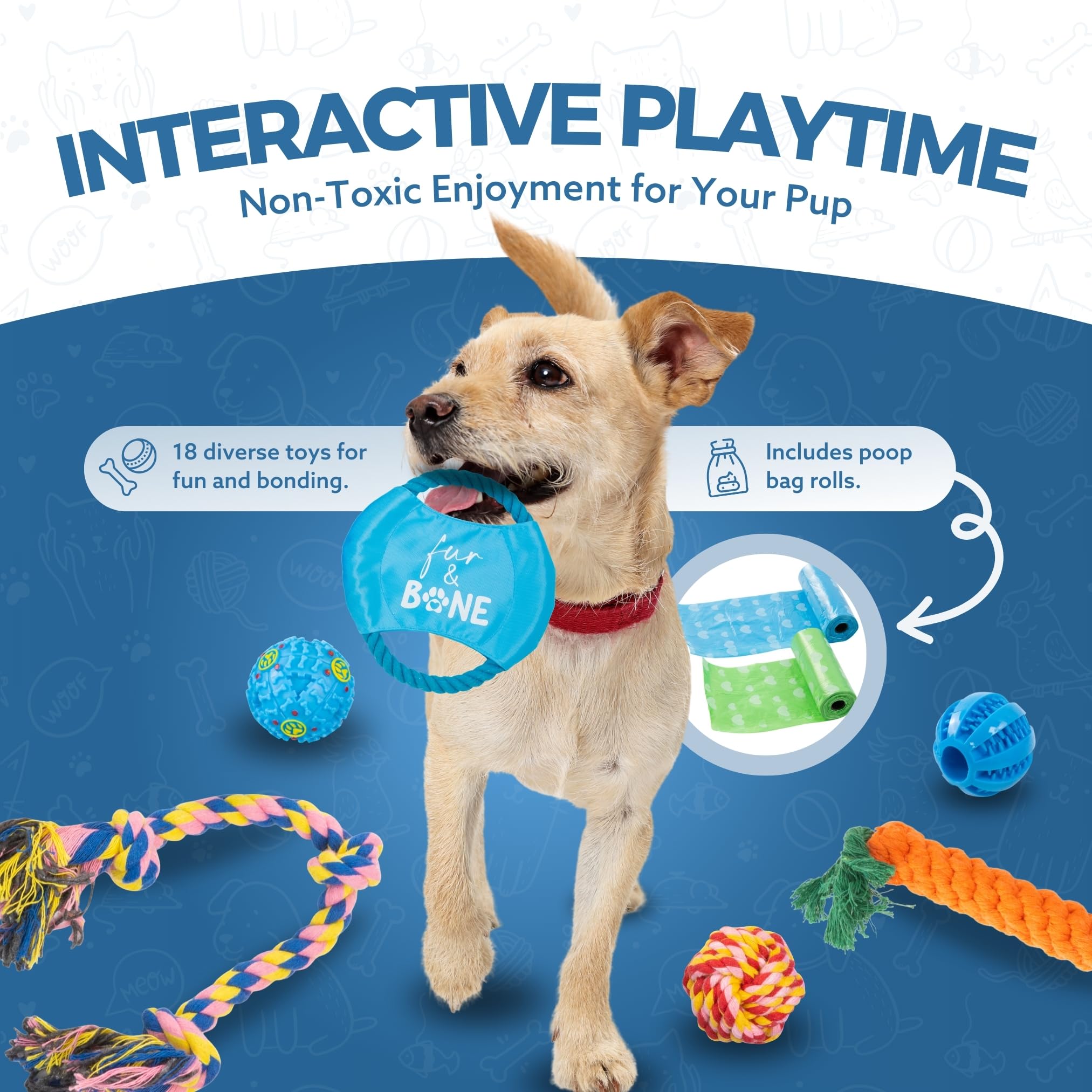 Fur & Bone Dog Chew Toys - 18 Pack Natural Cotton Rope for Small to Medium Puppies 2