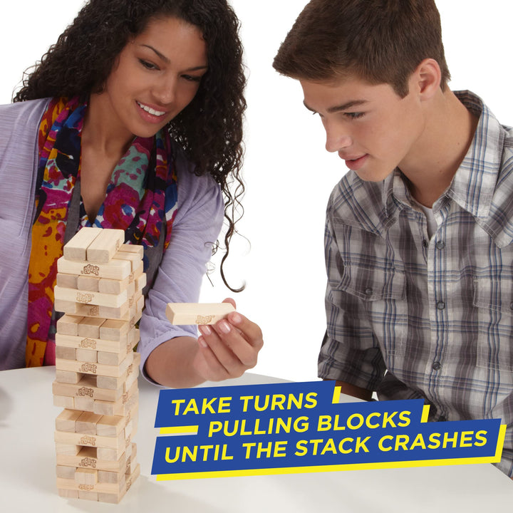 Hasbro Gaming Jenga Classic Stacking Game, Outdoor Family Fun for Kids Ages 6+, 54 Wooden Blocks with Stacking Sleeve